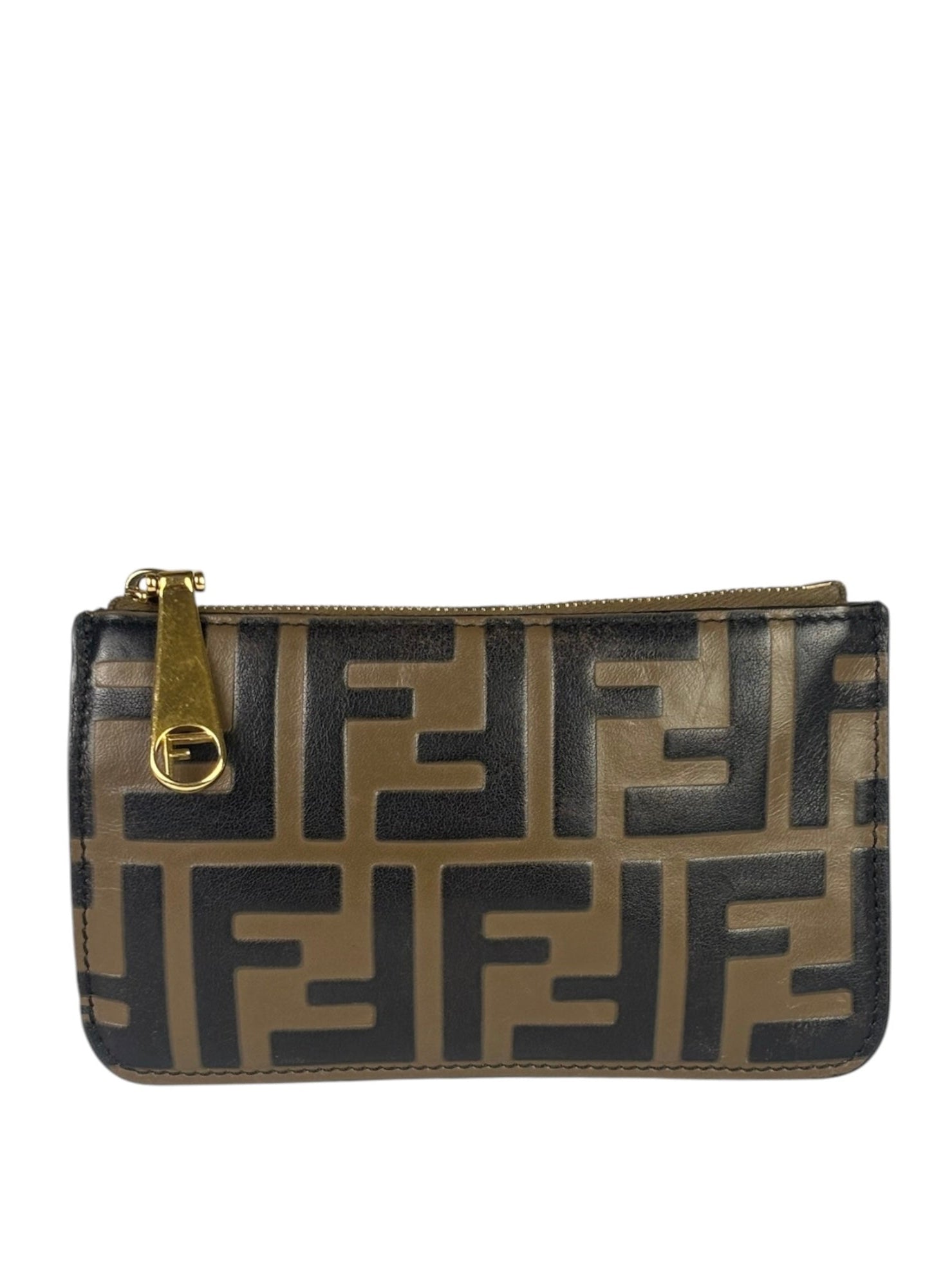 Fendi Brown Leather FF Zip Coin/Card Case