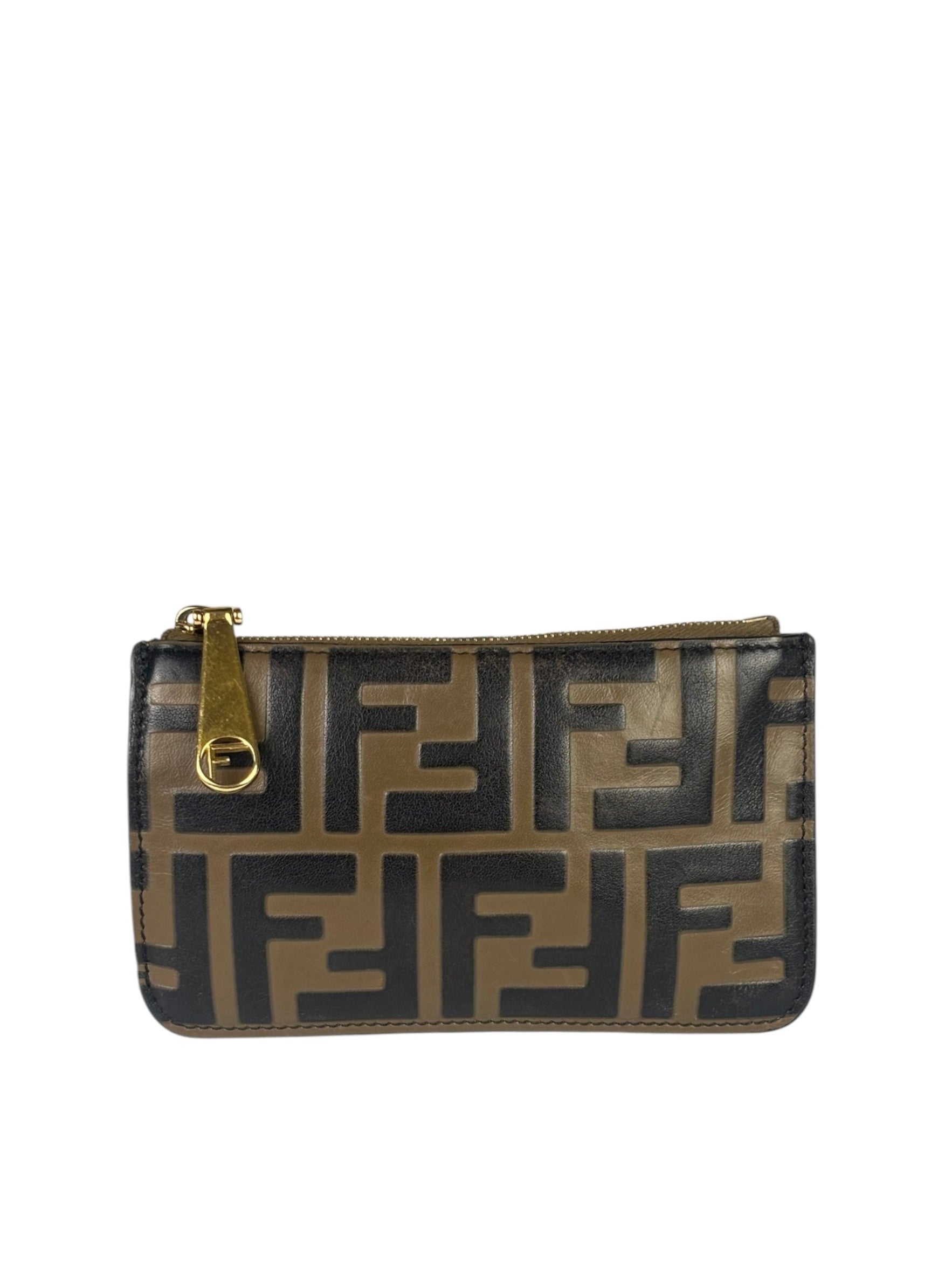 Fendi Brown Leather FF Zip Coin/Card Case