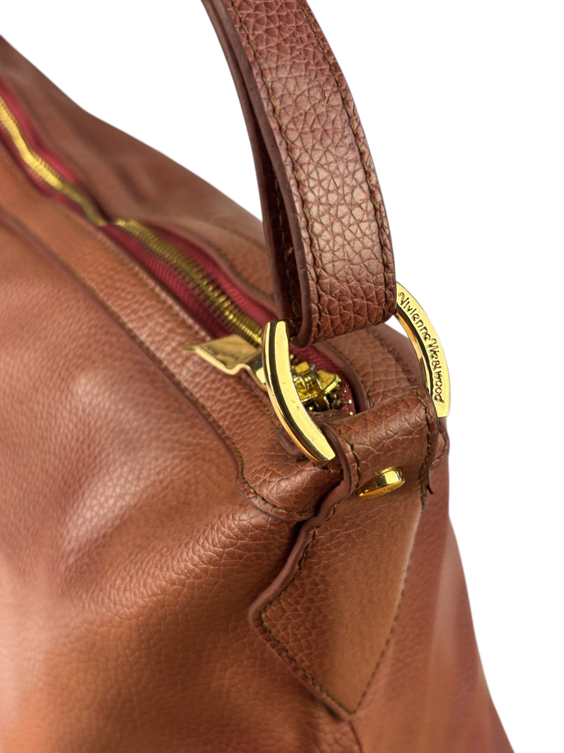 Vivienne Westwood Tan Brown Leather Perforated Orb Logo Shoulder Bag