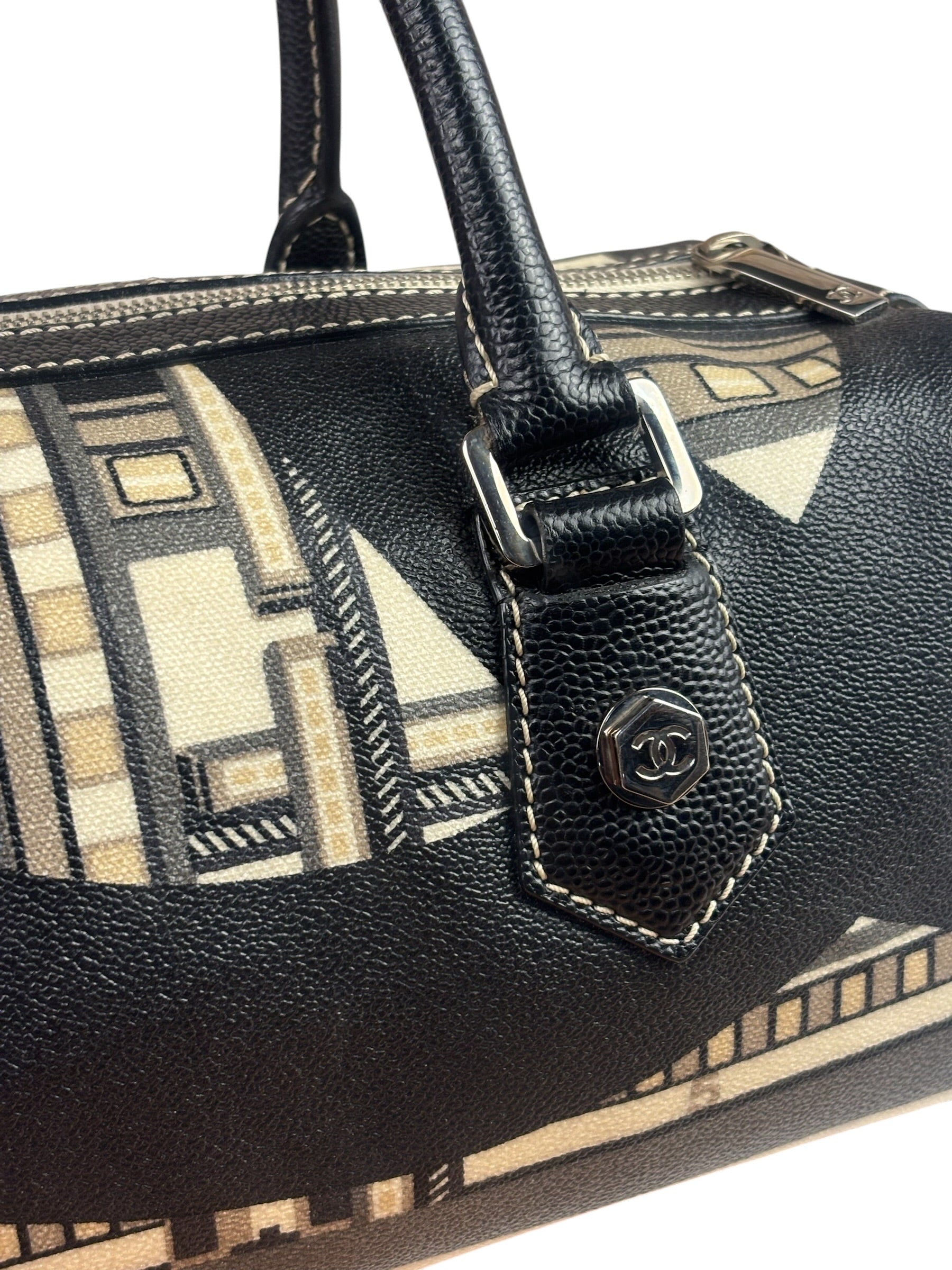 Chanel Cream Leather Coated Canvas Le Train Boston Bag 2006