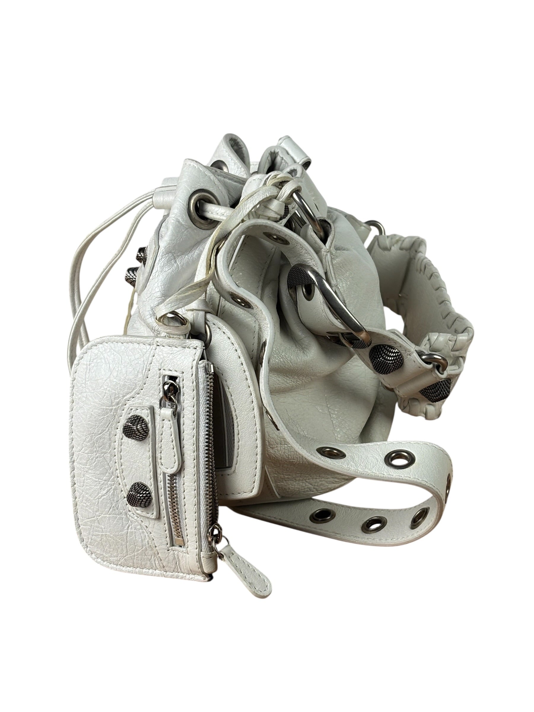 Balenciaga White Leather Le Cagole Bucket Shoulder Bag