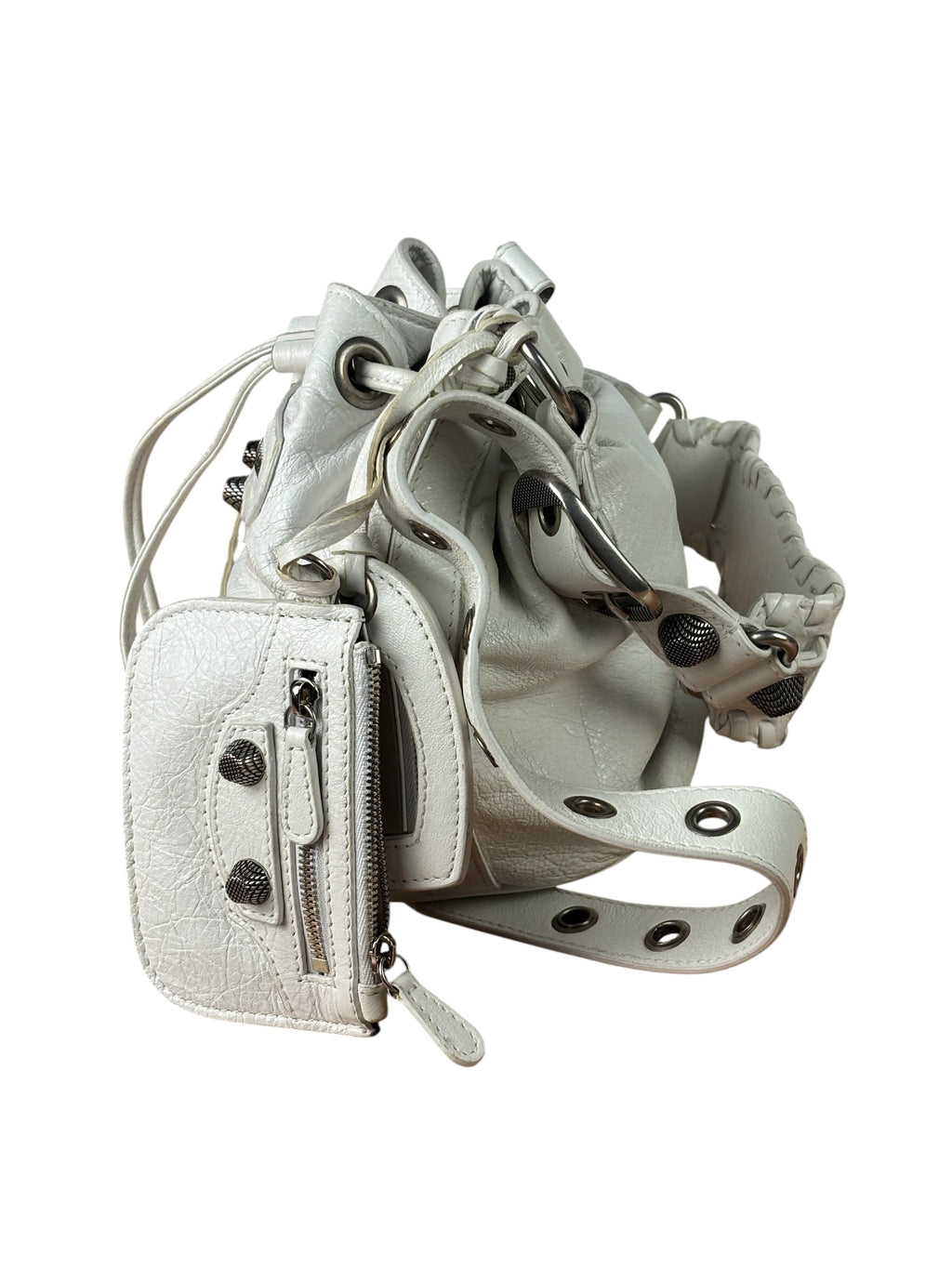 Balenciaga White Leather Le Cagole Bucket Shoulder Bag