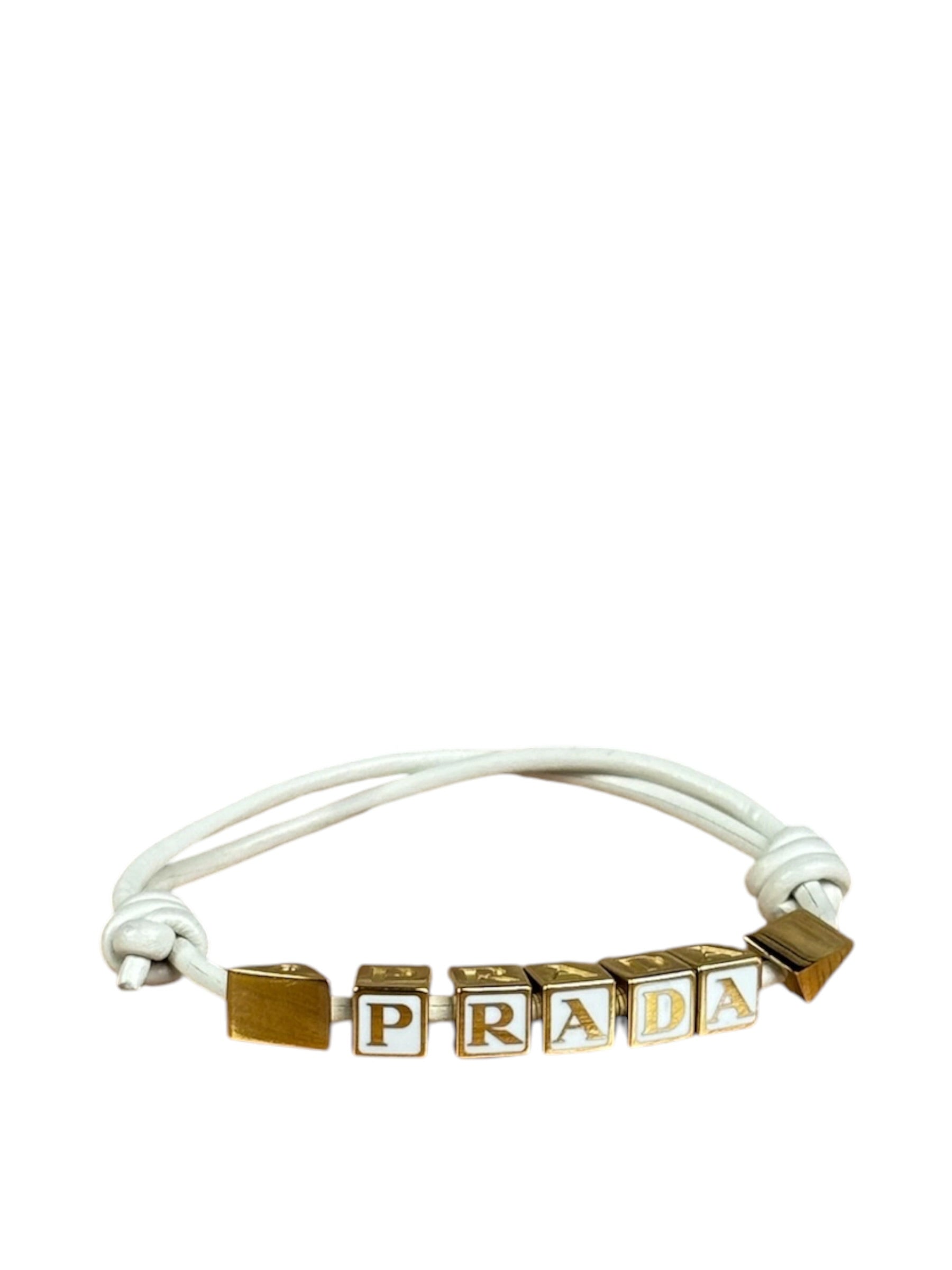 Prada Nappa Leather Logo Embellished Bracelet