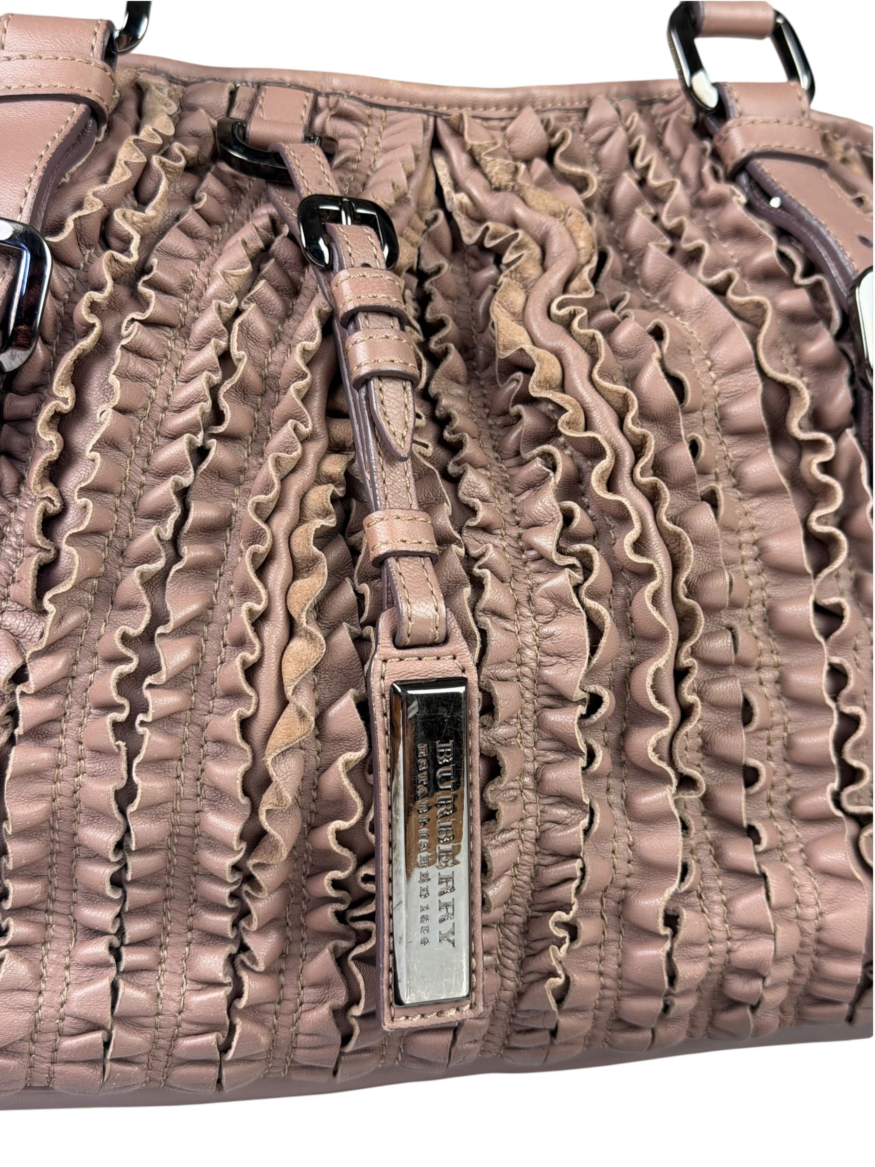 Burberry Purple Leather Ruffled Lowery Bag