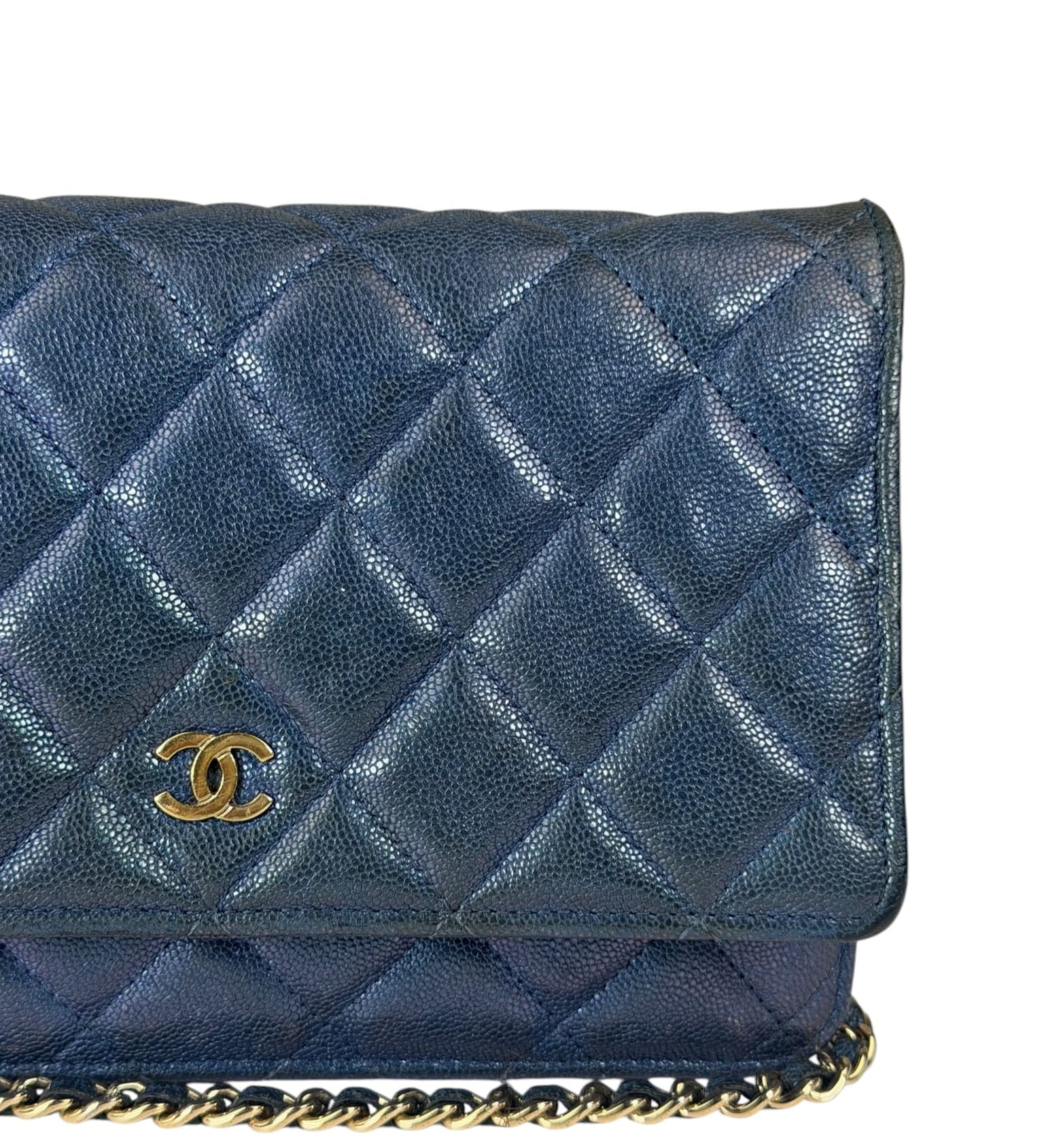 Chanel Peal Blue Caviar Quilted Leather Iridescent Wallet On Chain 2019