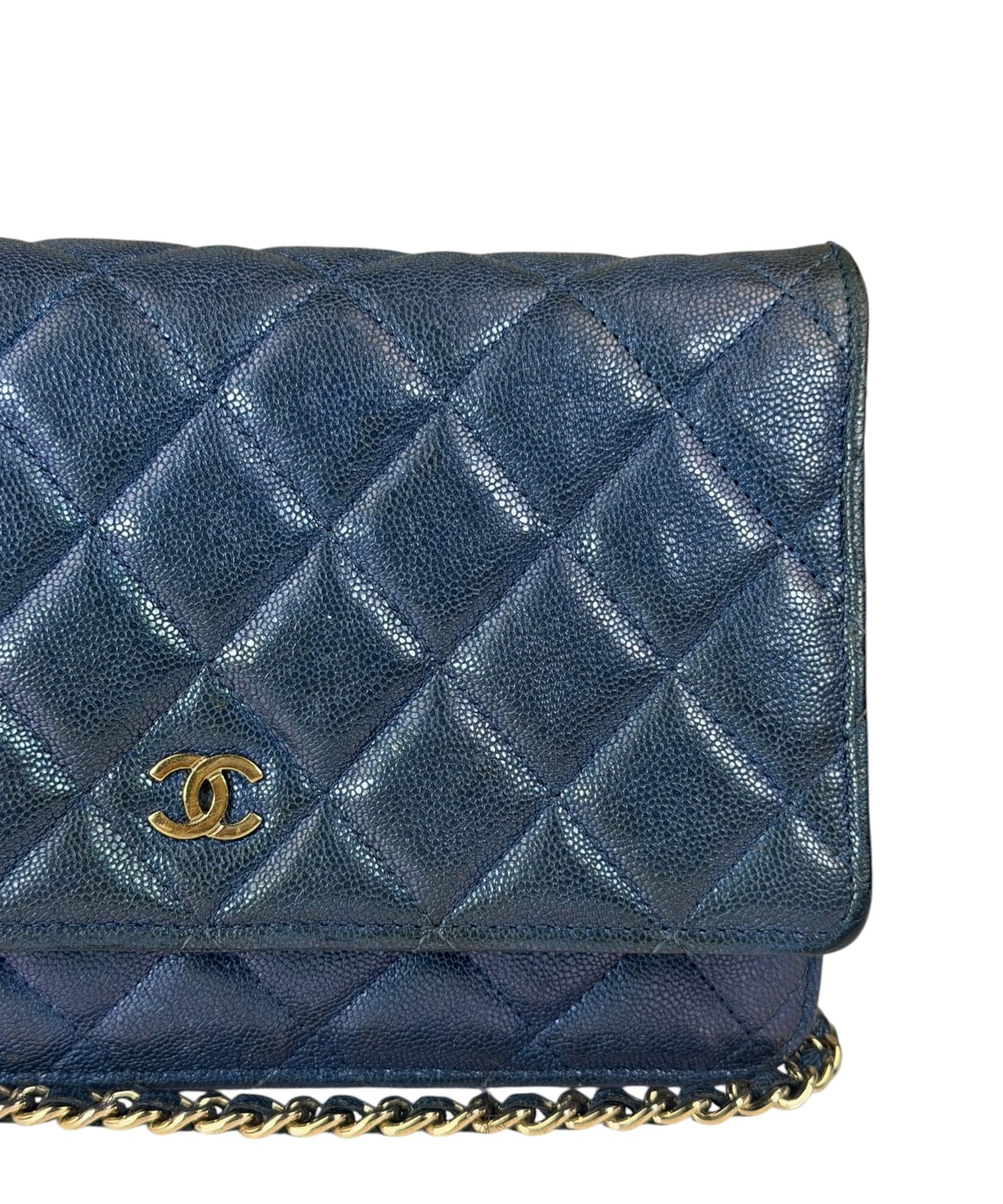 Chanel Peal Blue Caviar Quilted Leather Iridescent Wallet On Chain 2019