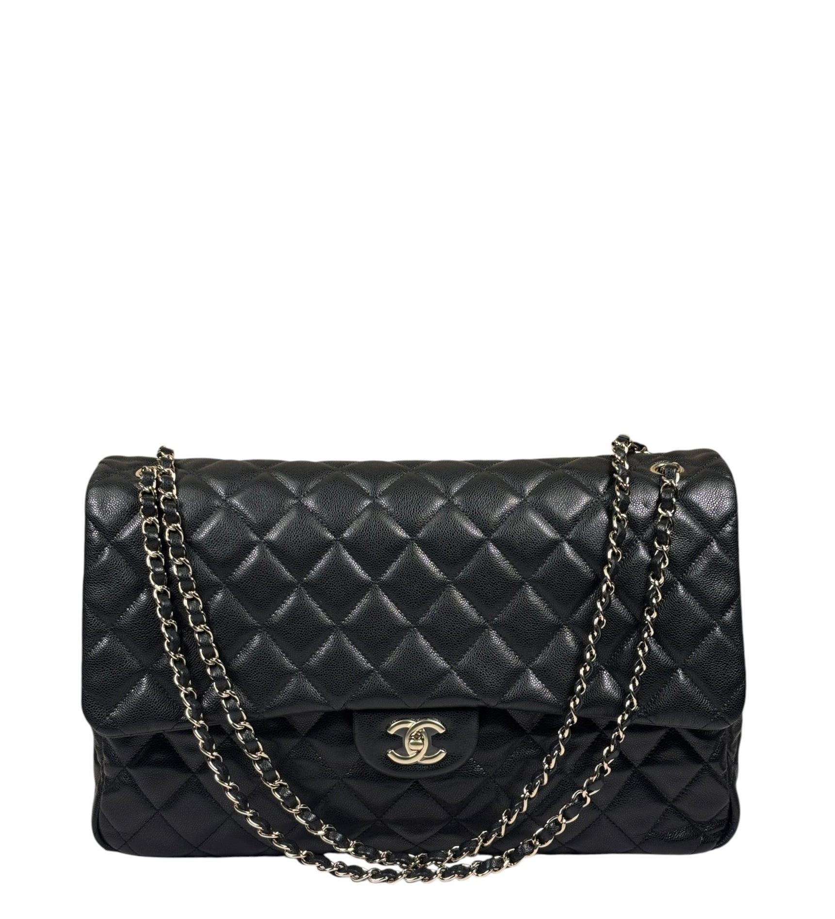 Chanel Black Quilted Caviar Jumbo Flap Bag 2021
