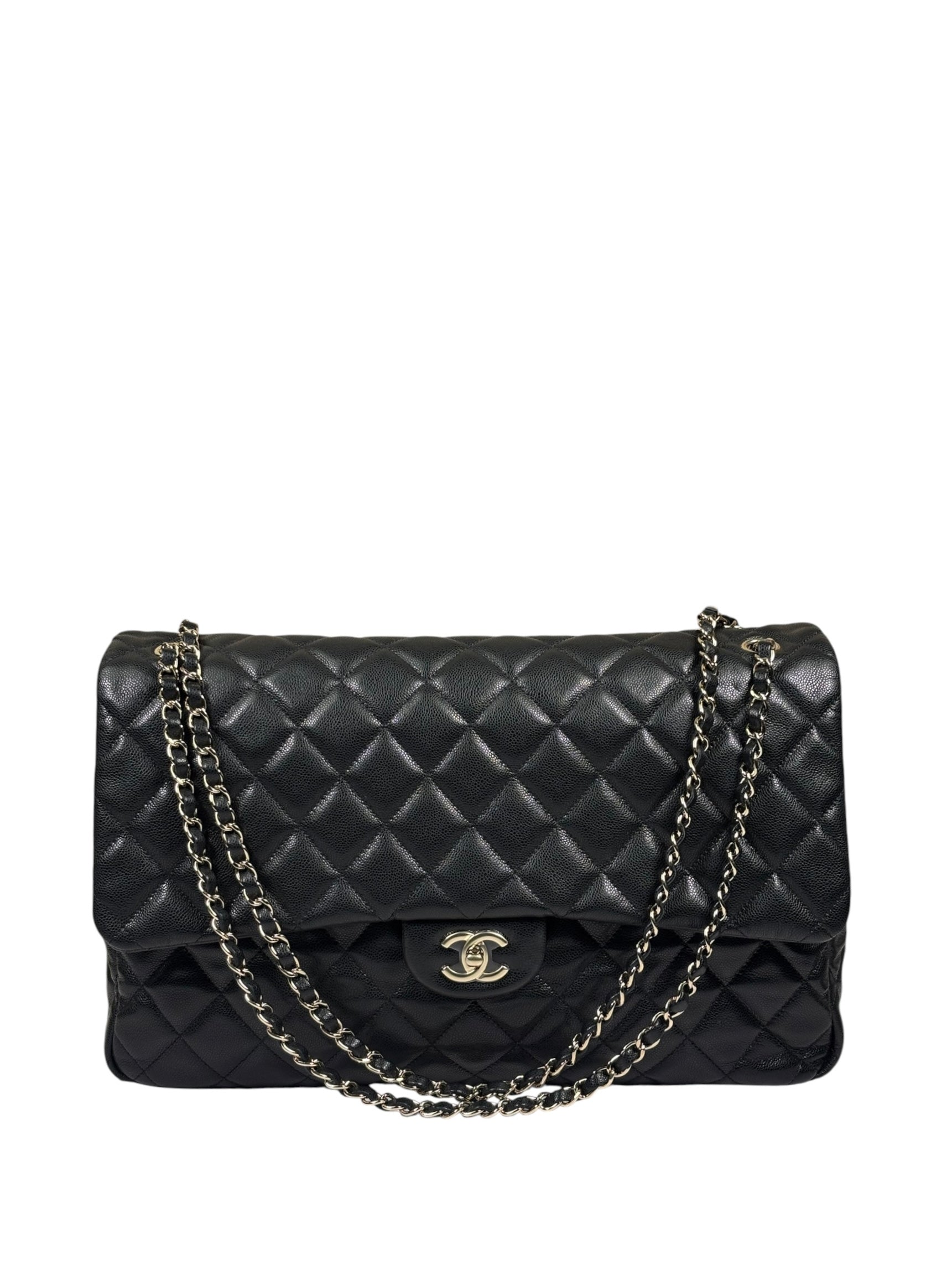 Chanel Black Quilted Caviar Jumbo Flap Bag 2021