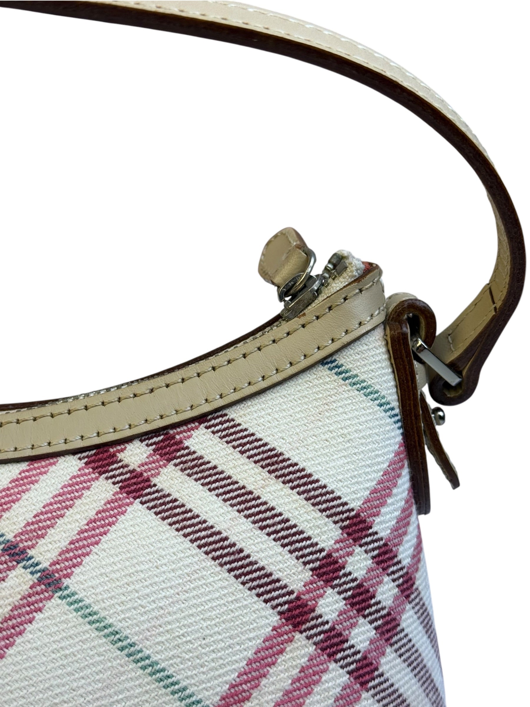 Burberry White/Beige Leather Trim Nova Check Pochette
