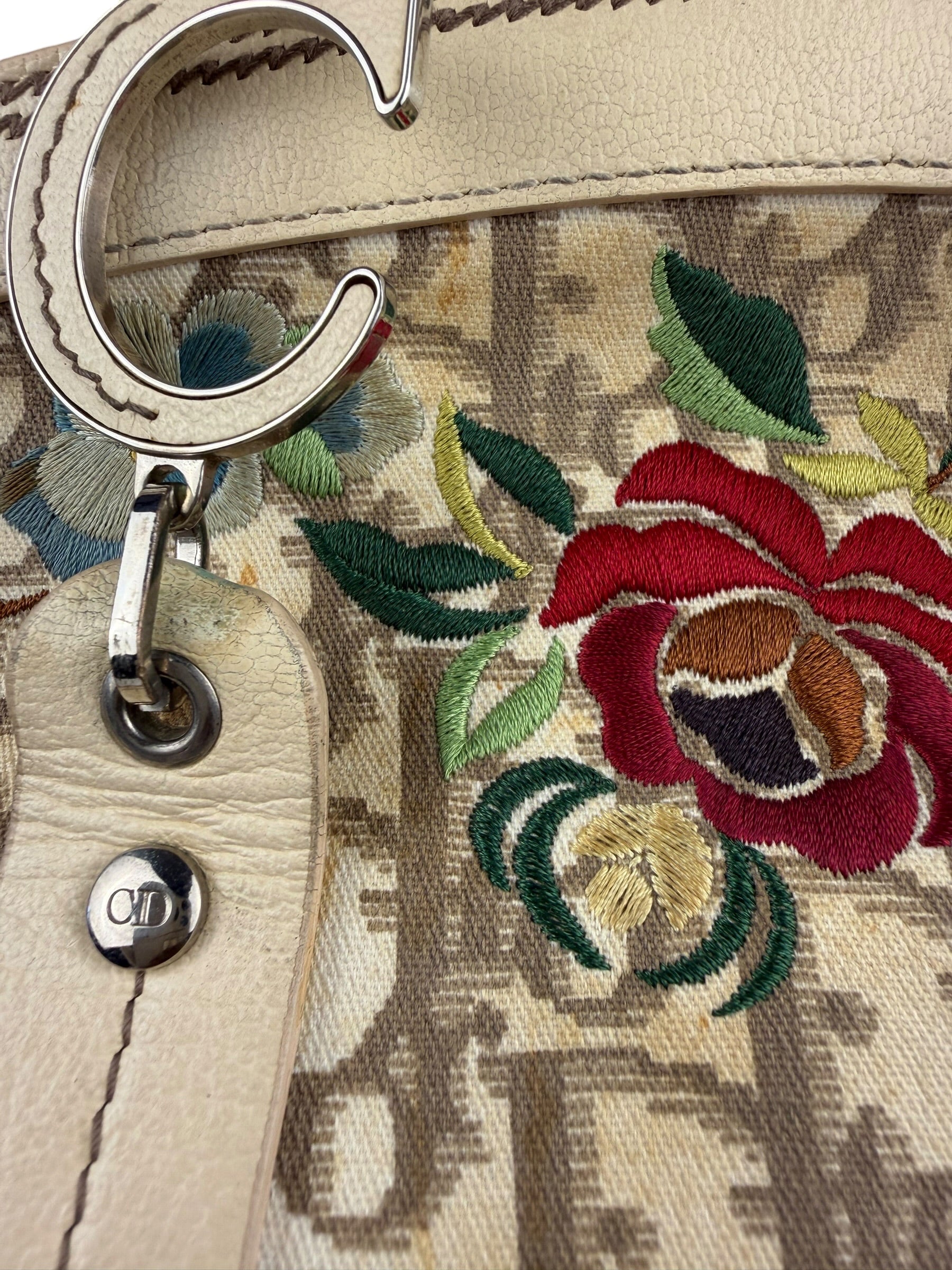 Christian Dior Vintage Monogram Flower Frame Satchel Hand Bag