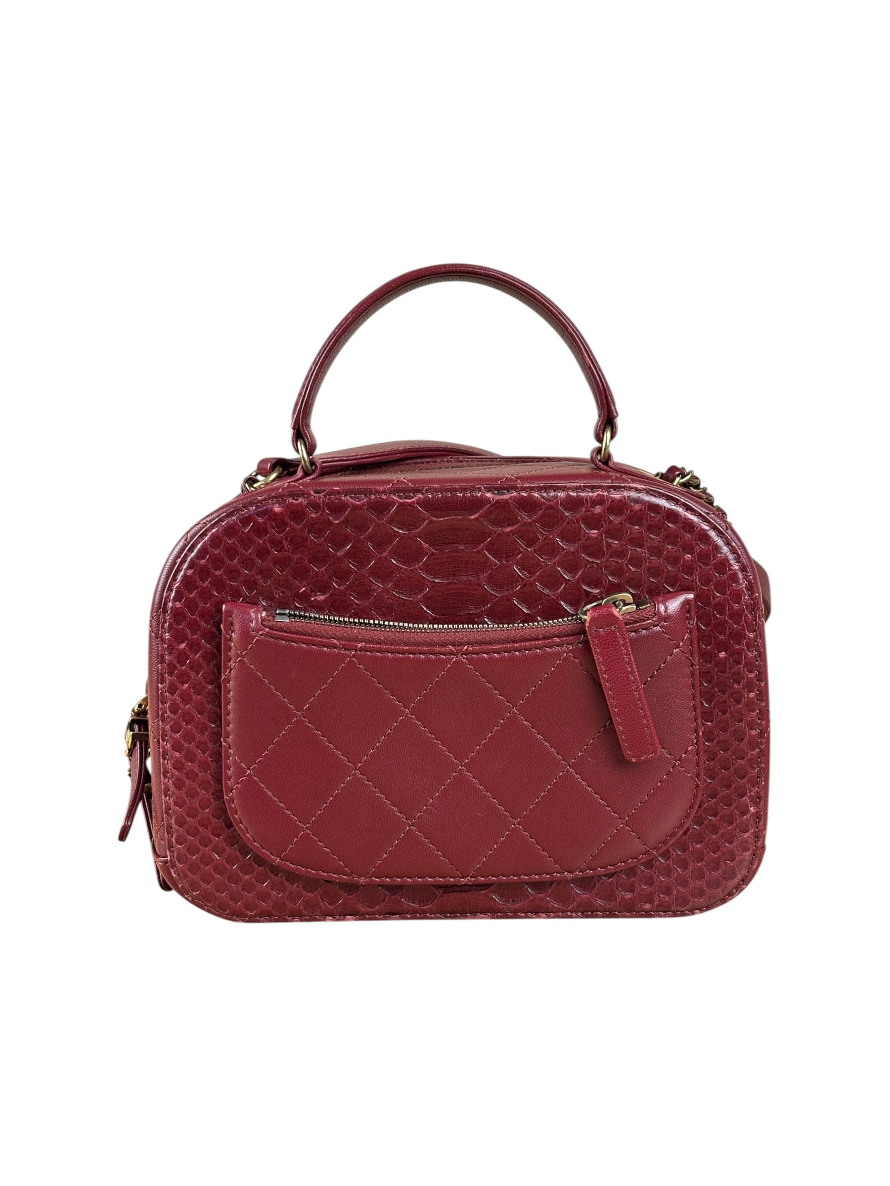 Chanel Burgundy Python Quilted Leather Vanity Two-Way Bag 2017