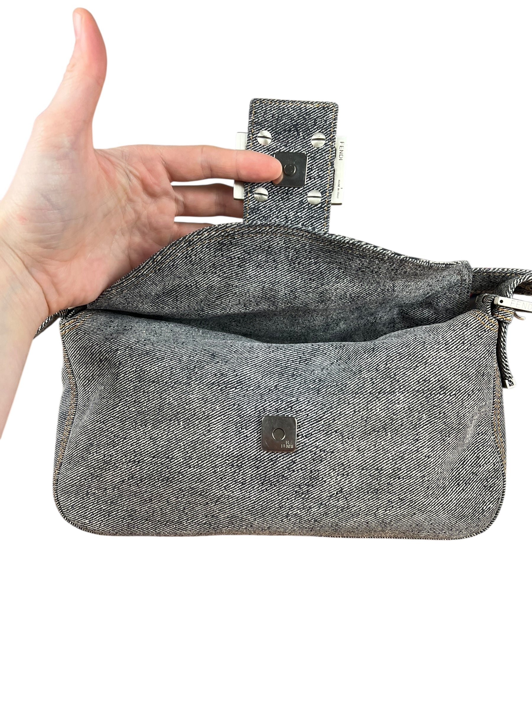 Fendi Light Denim Toned Canvas Baguette Shoulder Bag