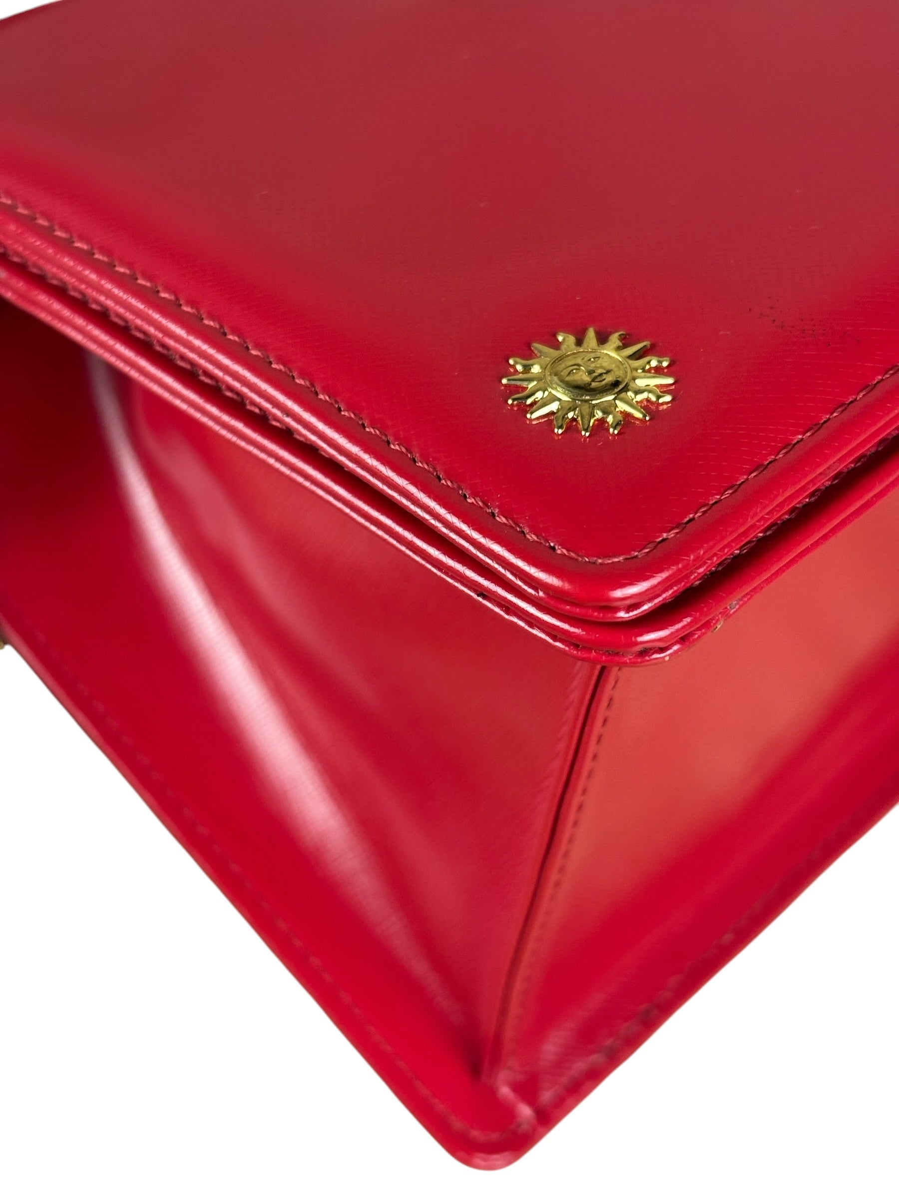 Versace Vintage Red Leather Top Handle Bag