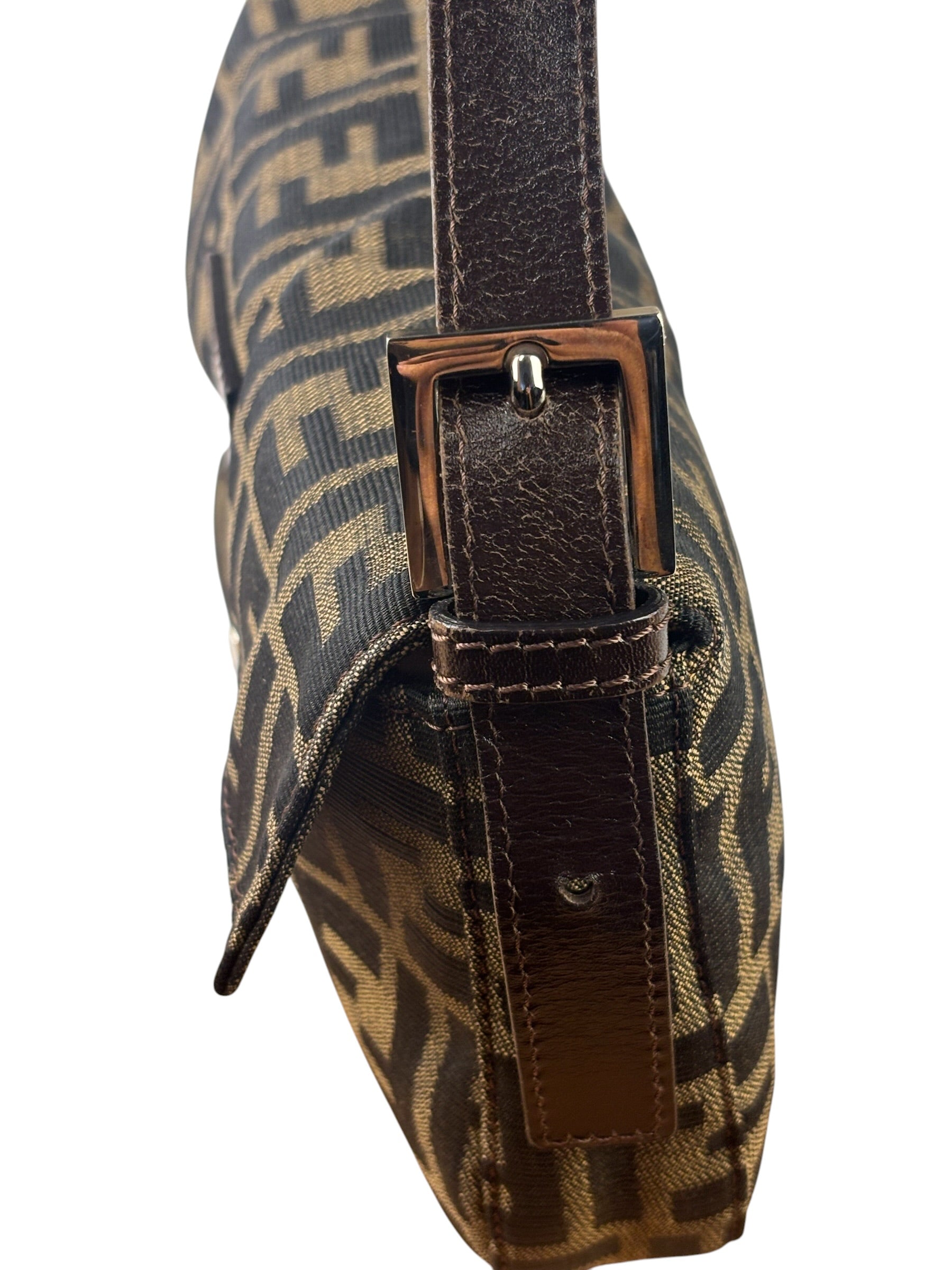 Fendi Brown Leather Trim Baguette
