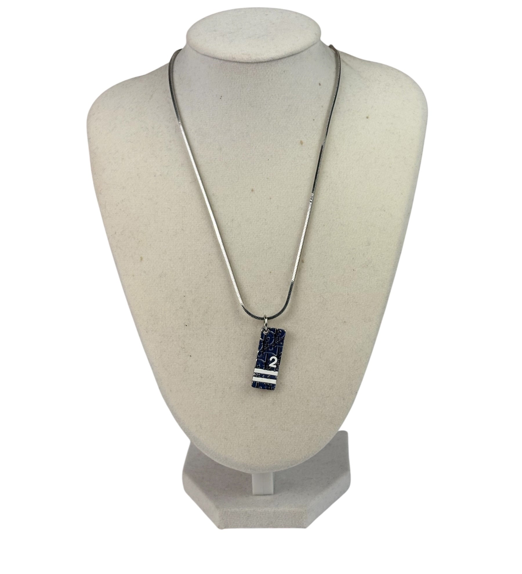 Christian Dior Silver Trotter Number 2 Oblique Pendant Necklace