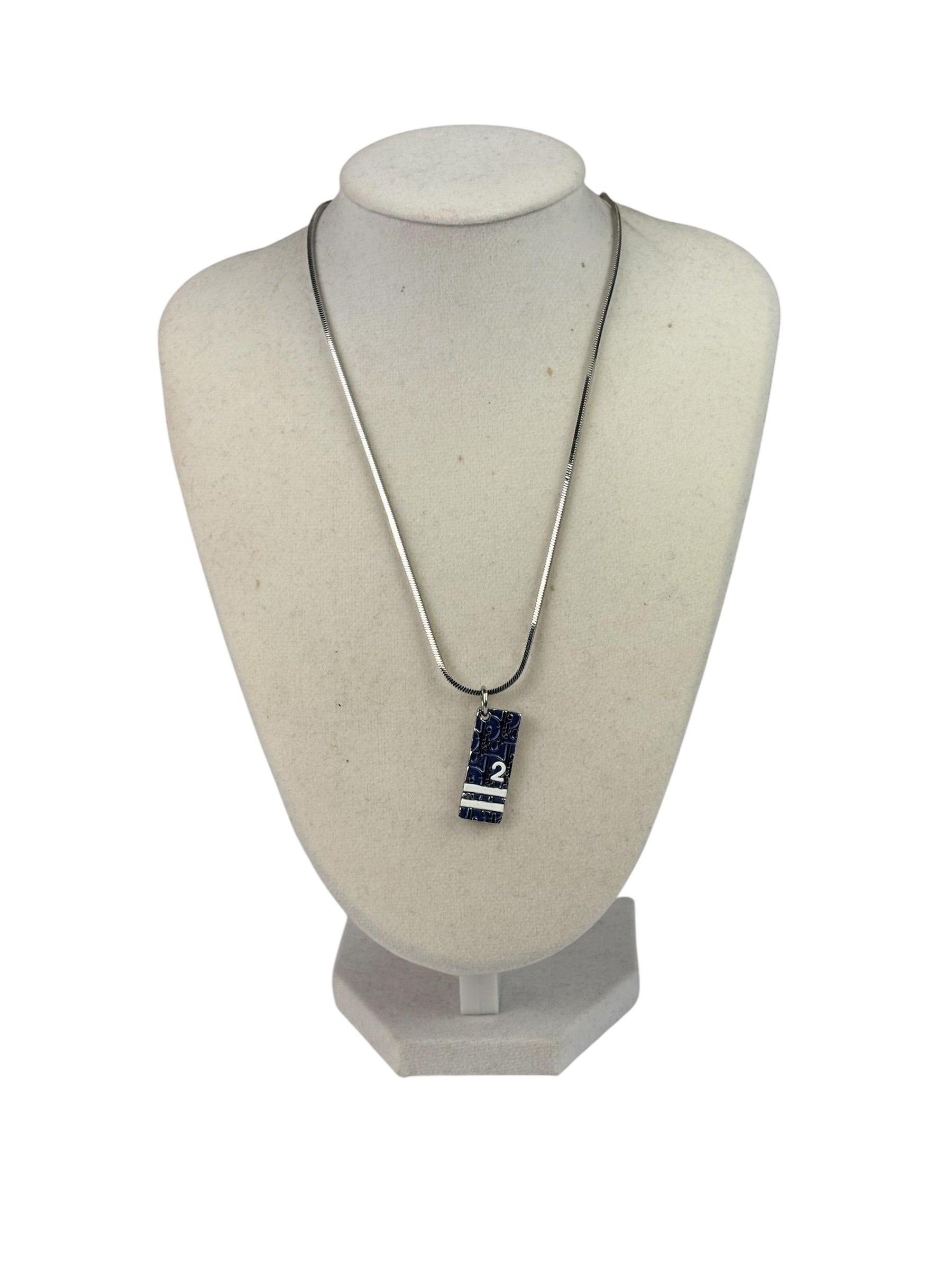 Christian Dior Silver Trotter Number 2 Oblique Pendant Necklace