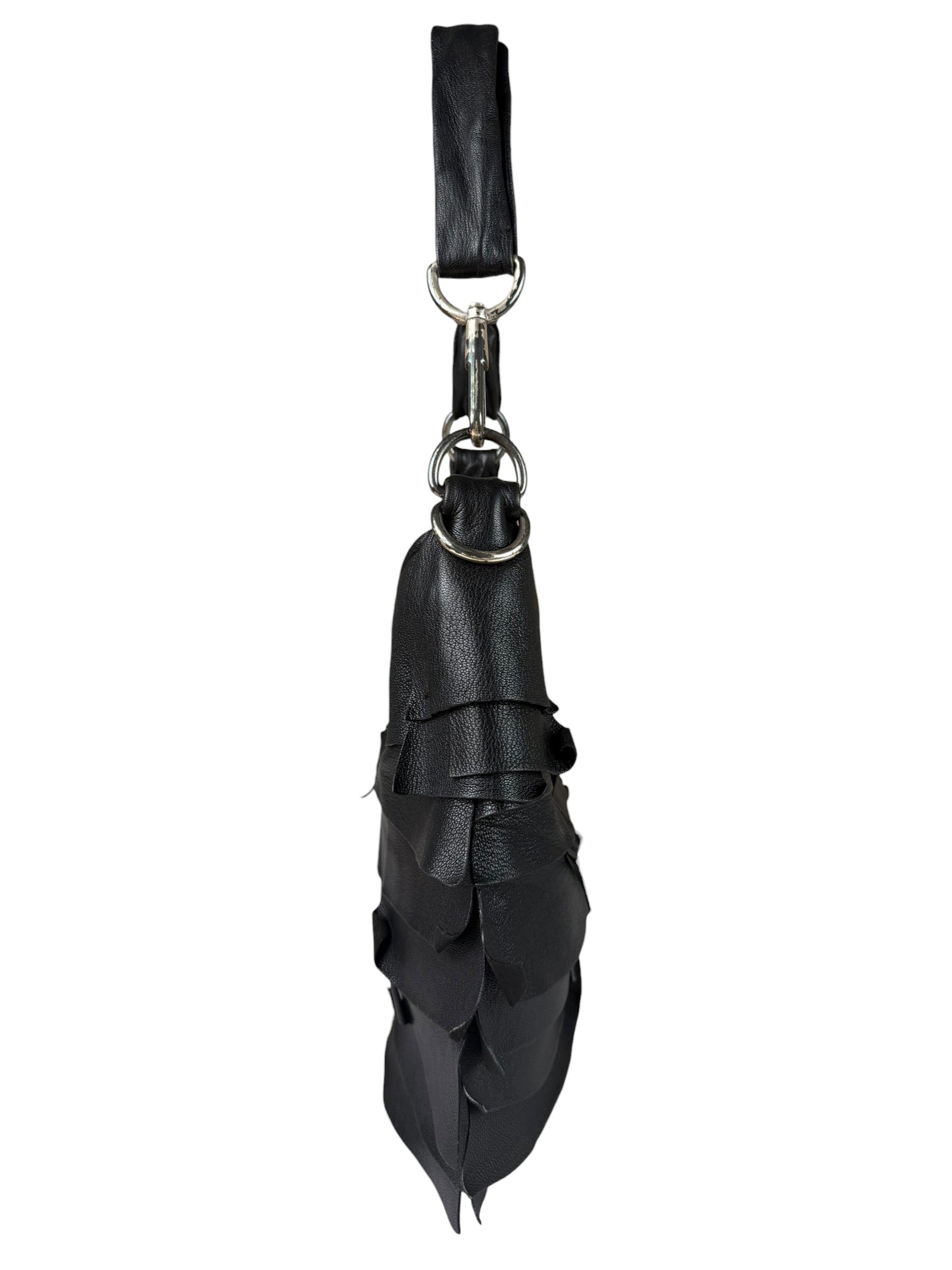 Yves Saint Laurent Black Leather St. Tropez Ruffled Hobo Bag