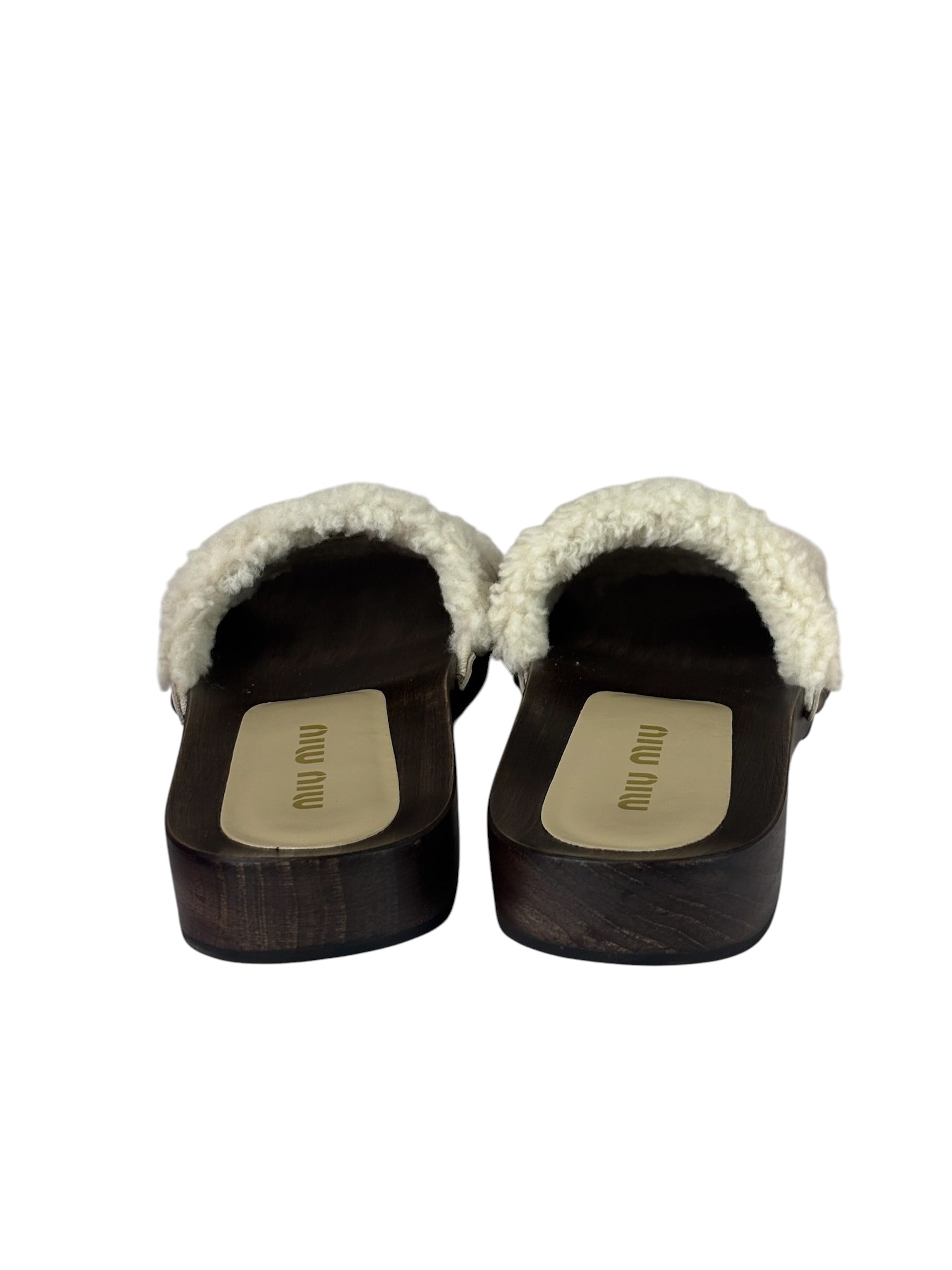 Miu Miu Suede Lining Dyed Sheep Fur Wooden Sandals