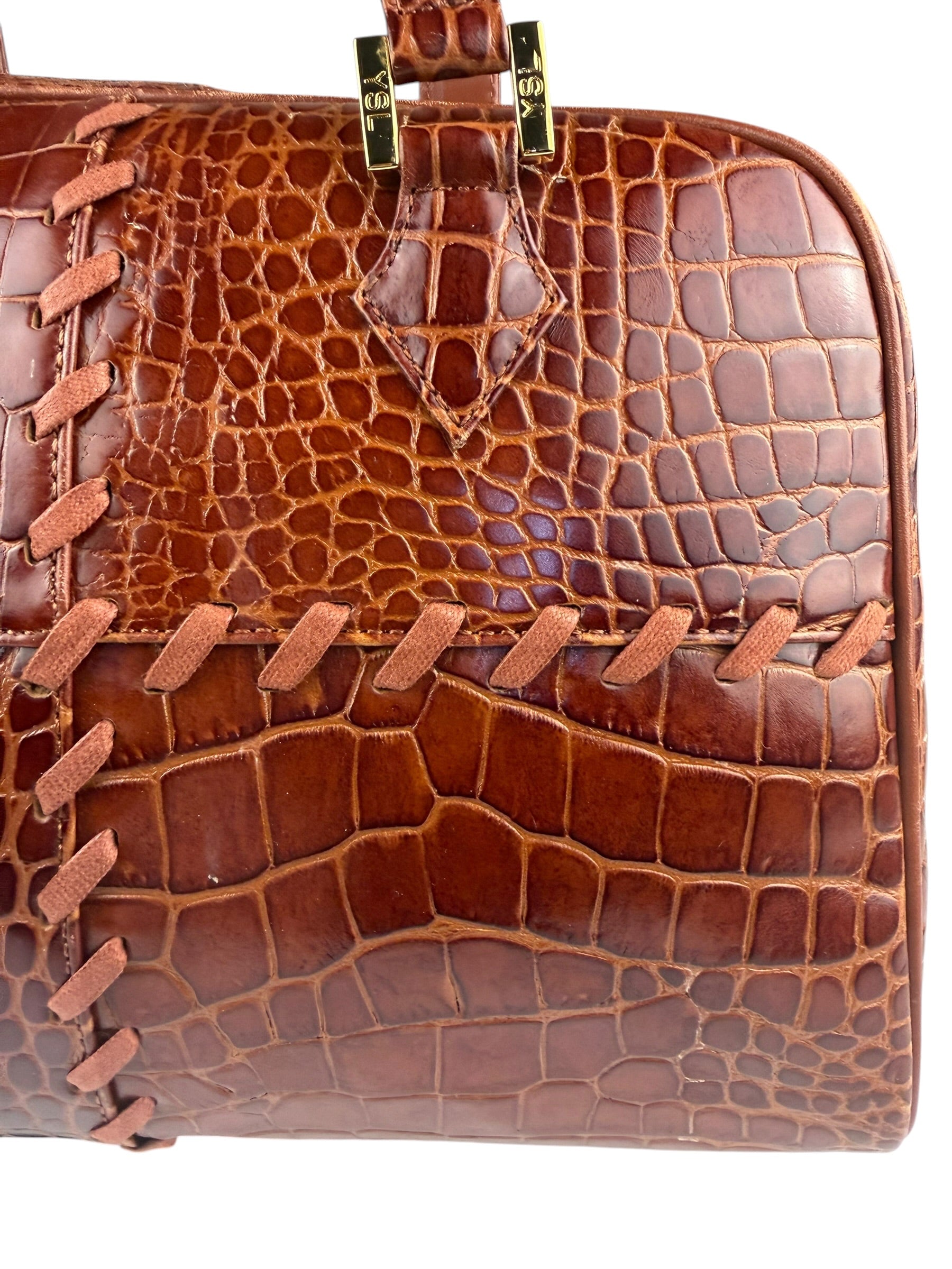 Yves Saint Laurent Vintage Croc-Embossed Leather Handbag