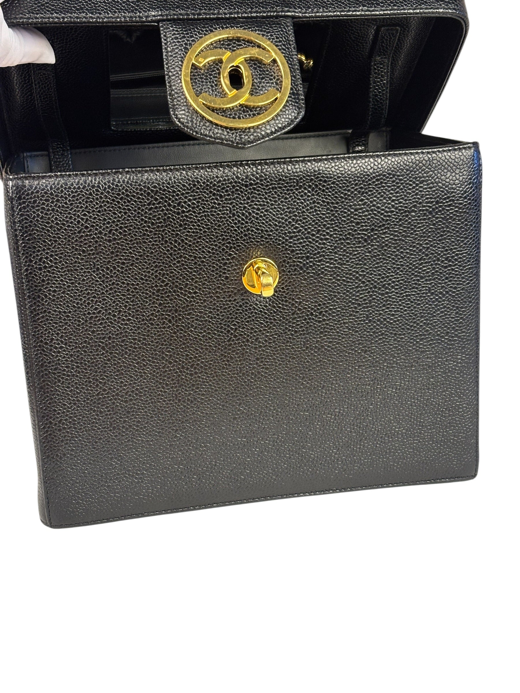 Chanel Black Caviar Leather Vanity Train Case 1995