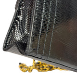 Chanel Black Lizard Leather Envelope Flap Bag 1986