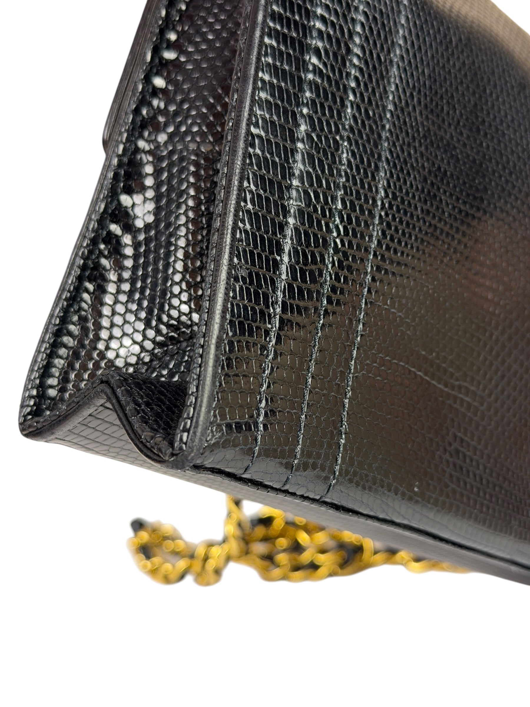 Chanel Black Lizard Leather Envelope Flap Bag 1986