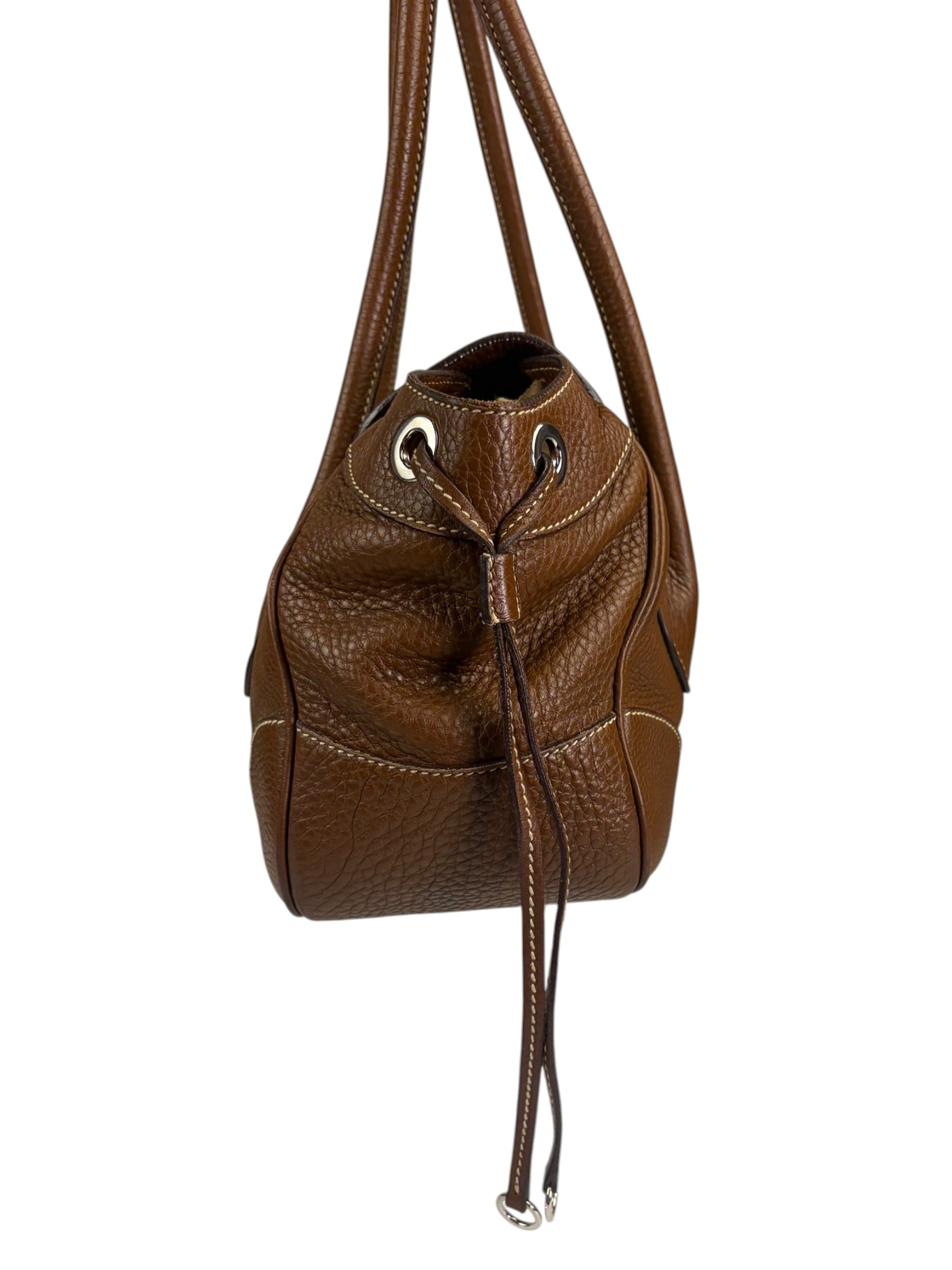 Prada Lizard Pushlock Flap Brown Vitello Daino Shoulder Bag