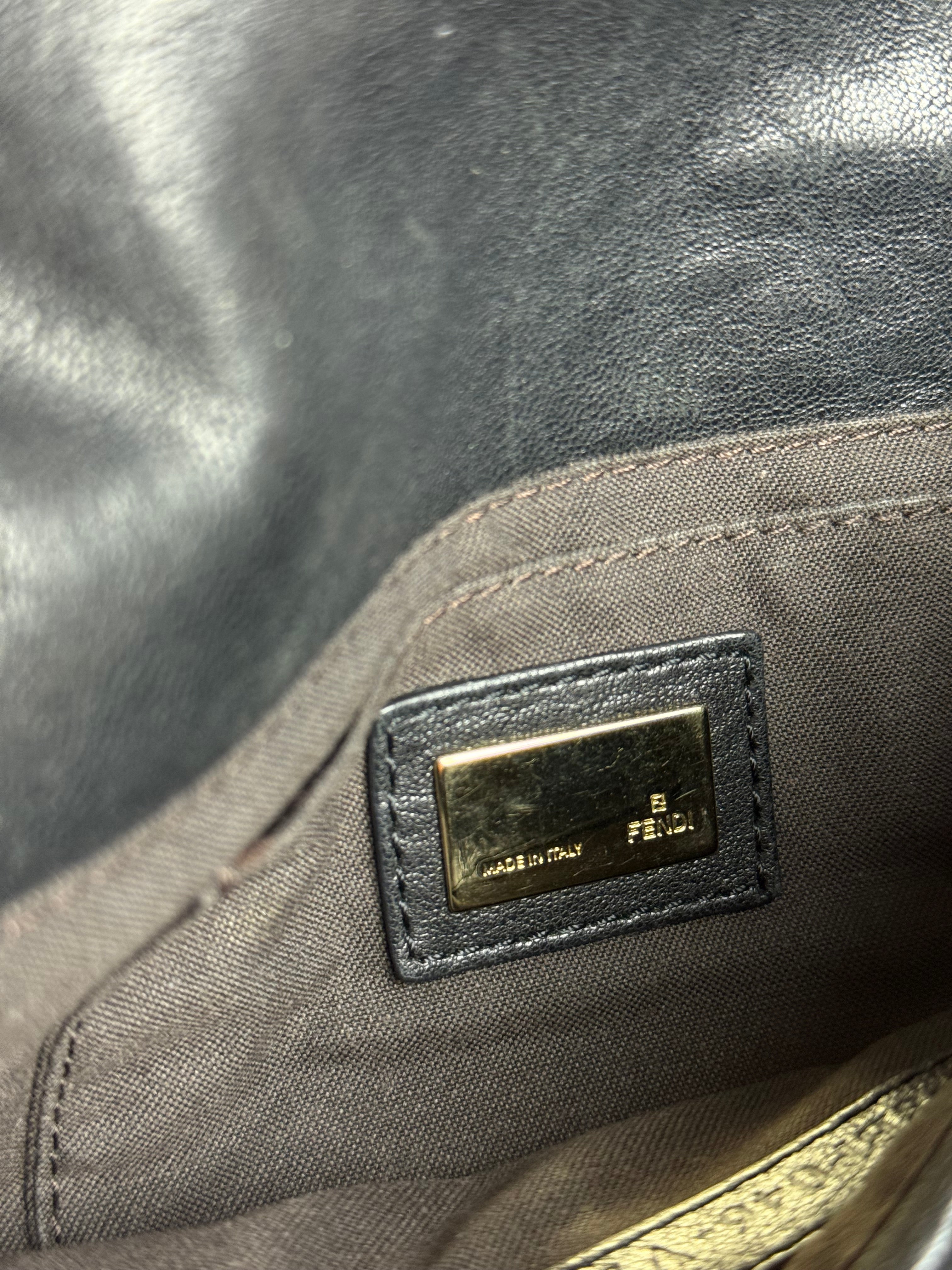 Fendi Black Leather Mini Chain Baguette