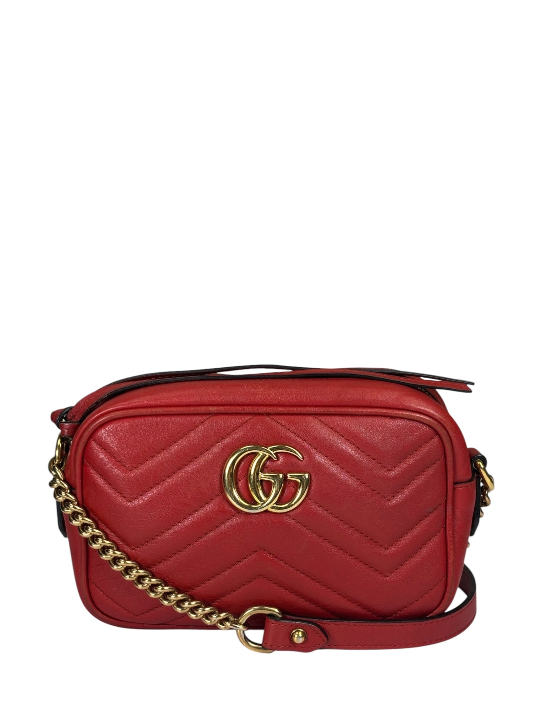 Gucci Red Leather Marmont Small Camera Bag