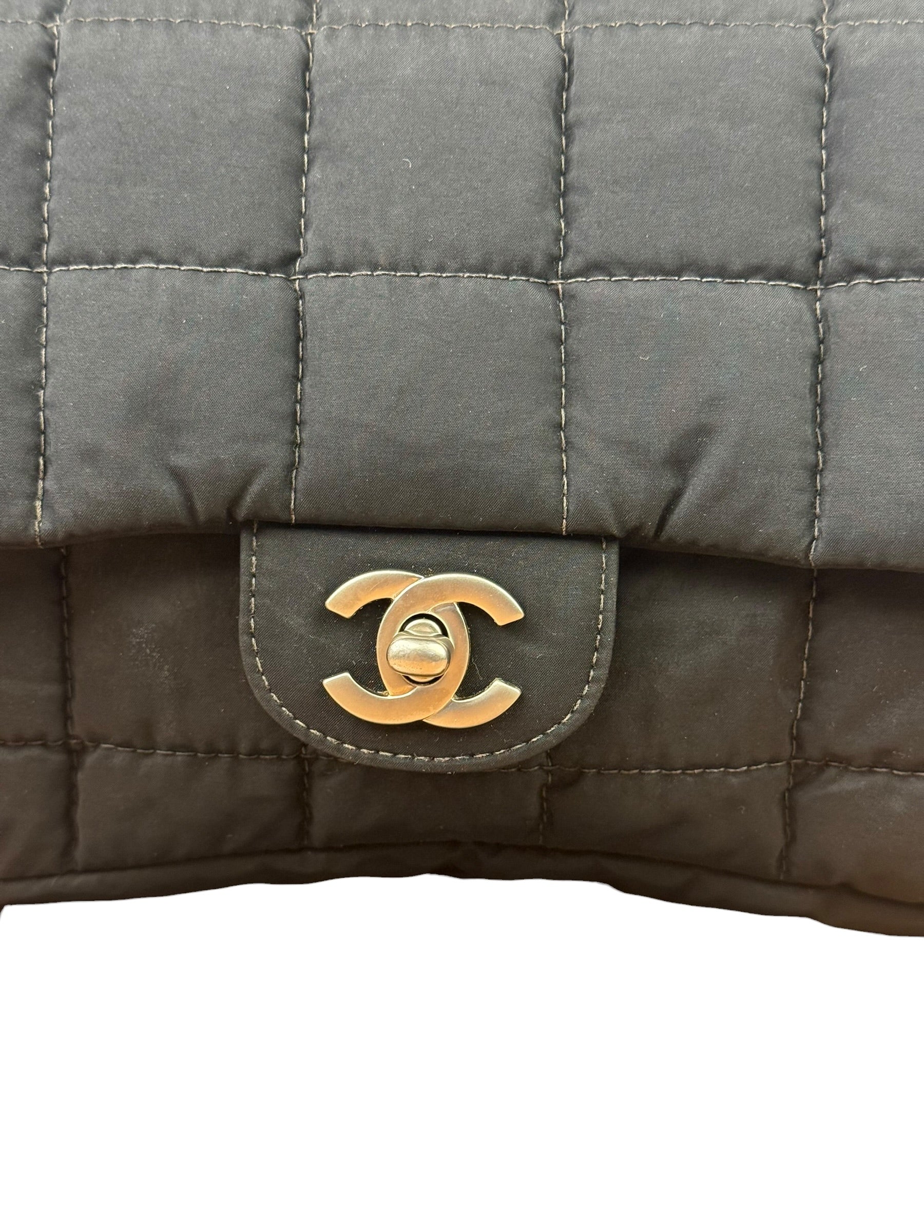Chanel Black Nylon Chocolate Bar Chain Flap Bag 2002
