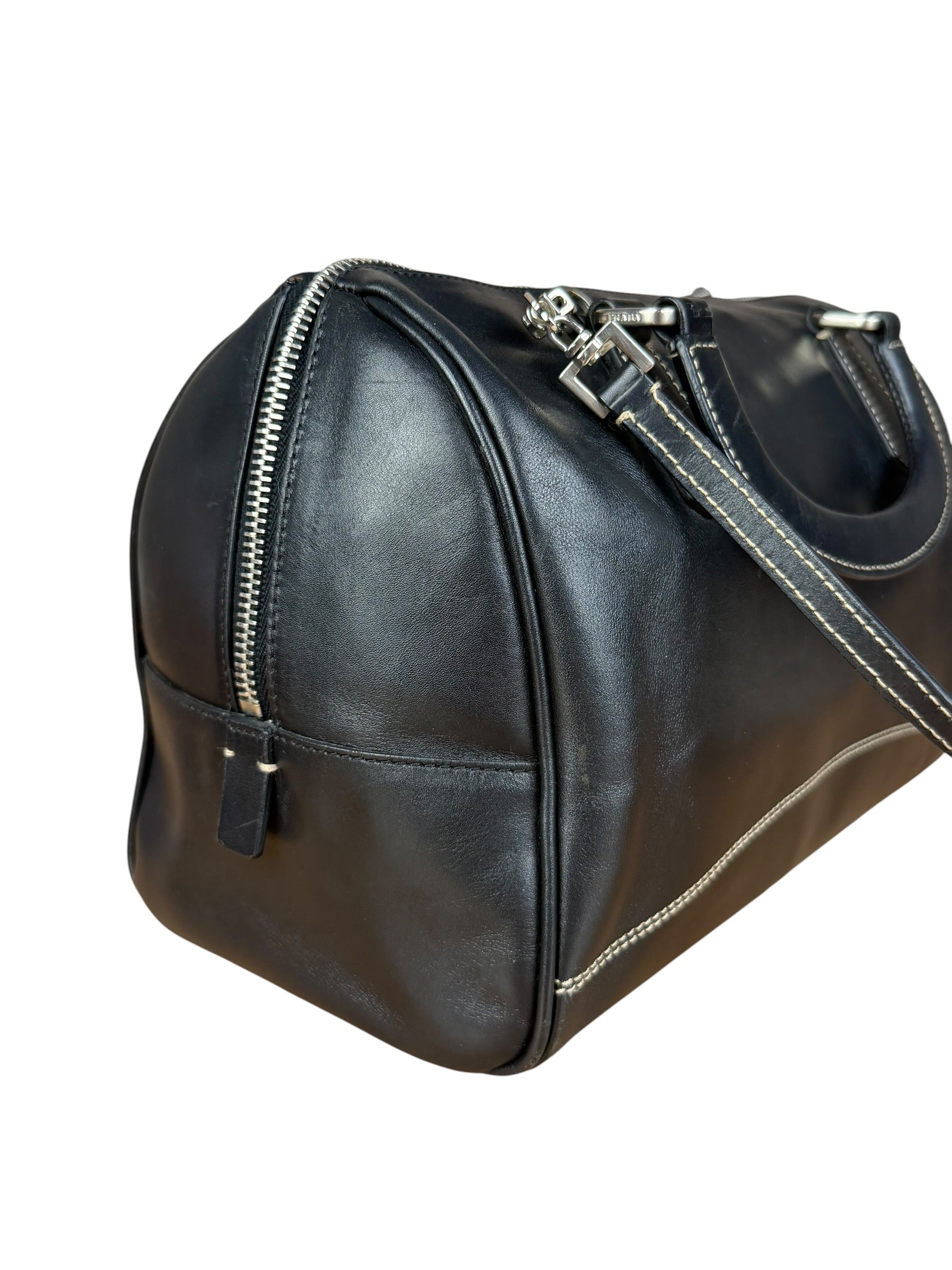Prada Vintage Black Leather Mini Boston Bag