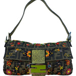 Fendi Vintage Zucca Beaded Lizard Trimmed Baguette