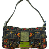 Fendi Vintage Zucca Beaded Lizard Trimmed Baguette