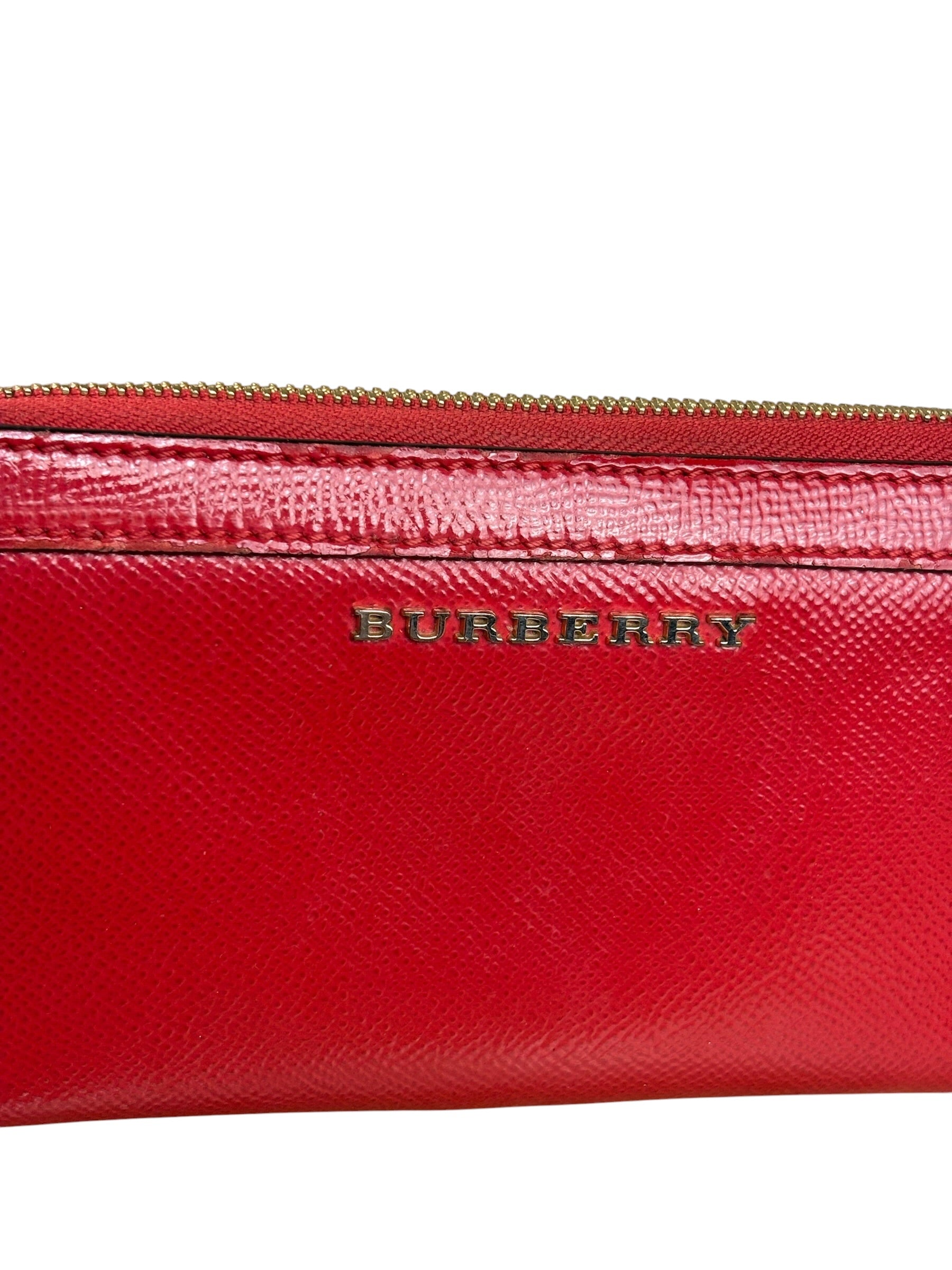 Burberry Vintage Red Leather Zip Long Wallet