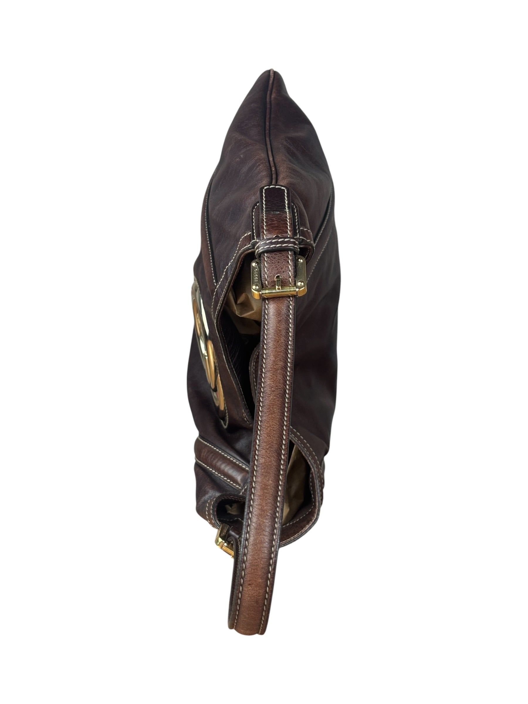 Gucci Brown Web Britt Hobo Leather Shoulder Bag