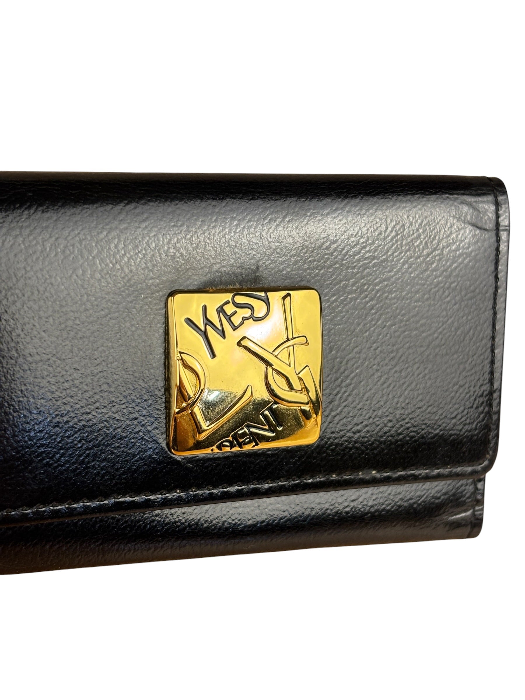 YSL Vintage Black Leather Trifold 5 Ring Key Case/Wallet