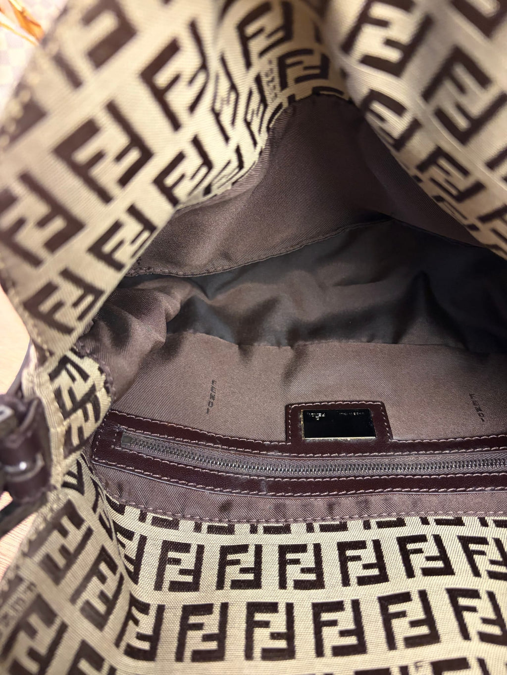Fendi Beige/Brown Leather Trim Zucca Baguette