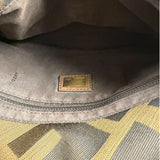 Fendi Vintage Brown Leather Trim Zucca Whipstitch XL Baguette