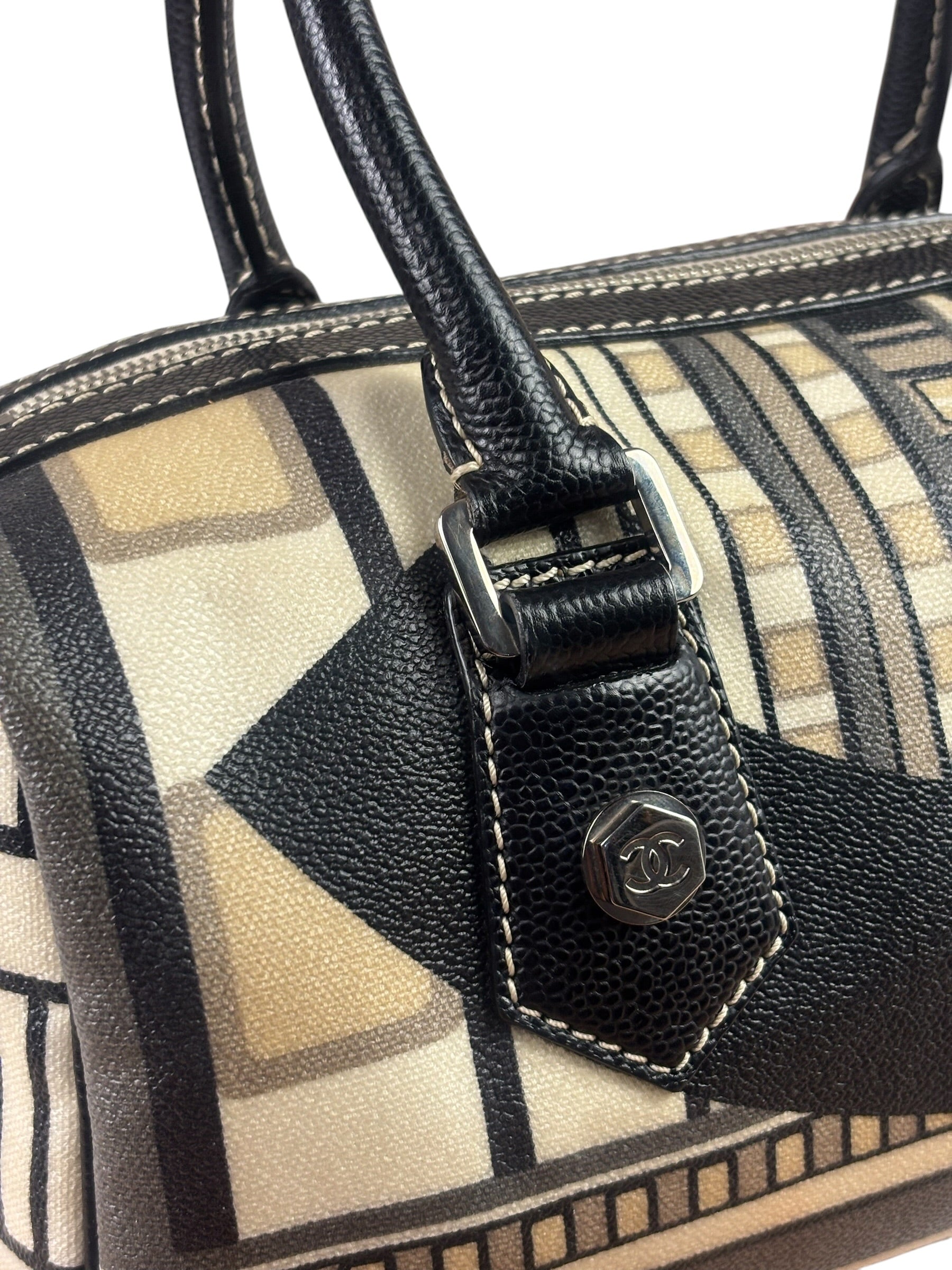 Chanel Cream Leather Coated Canvas Le Train Boston Bag 2006