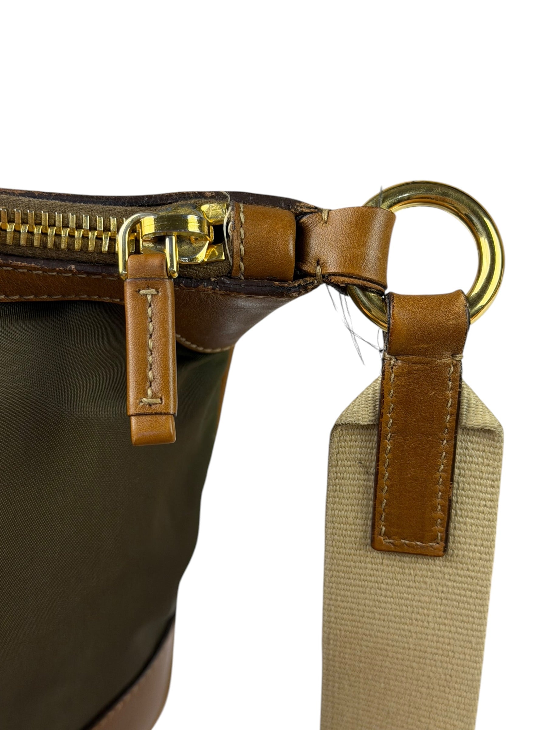 Prada Green/Brown Nylon/Leather Trim Crossbody Bag
