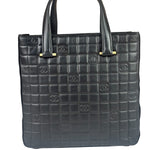 Chanel Vintage Black Leather Chocolate Bar Tote Bag 1992