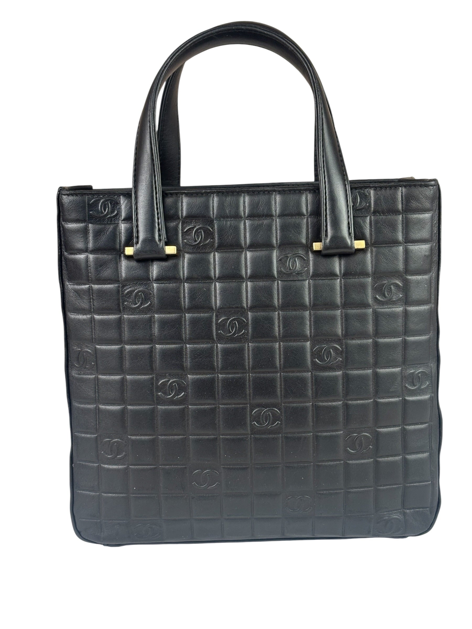 Chanel Vintage Black Leather Chocolate Bar Tote Bag 1992