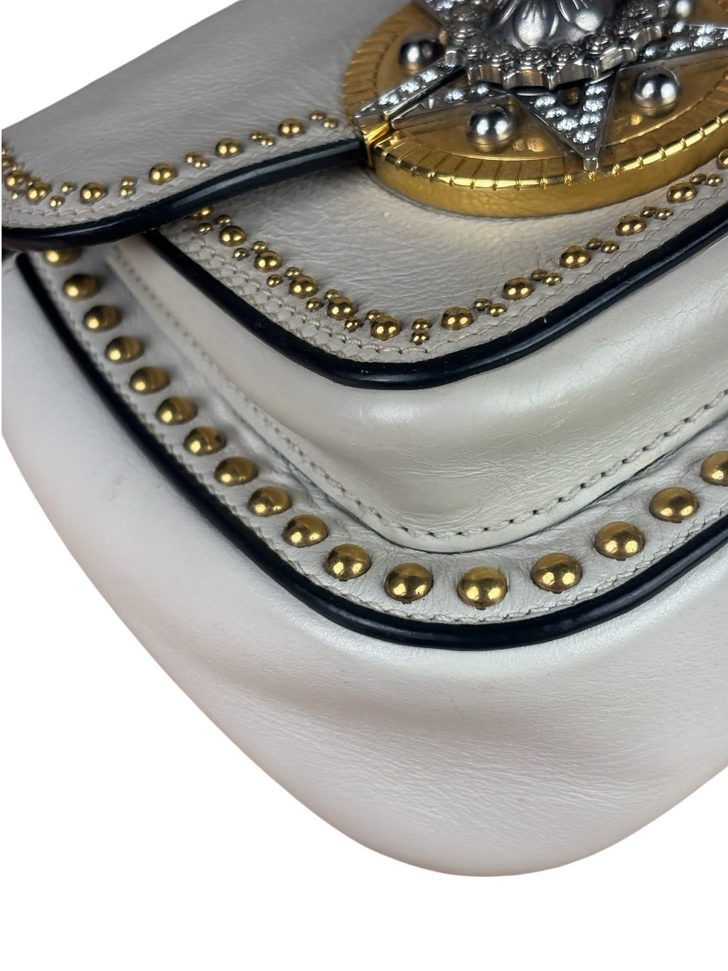 Miu Miu Cream Leather Dahlia Jewel Star Crossbody