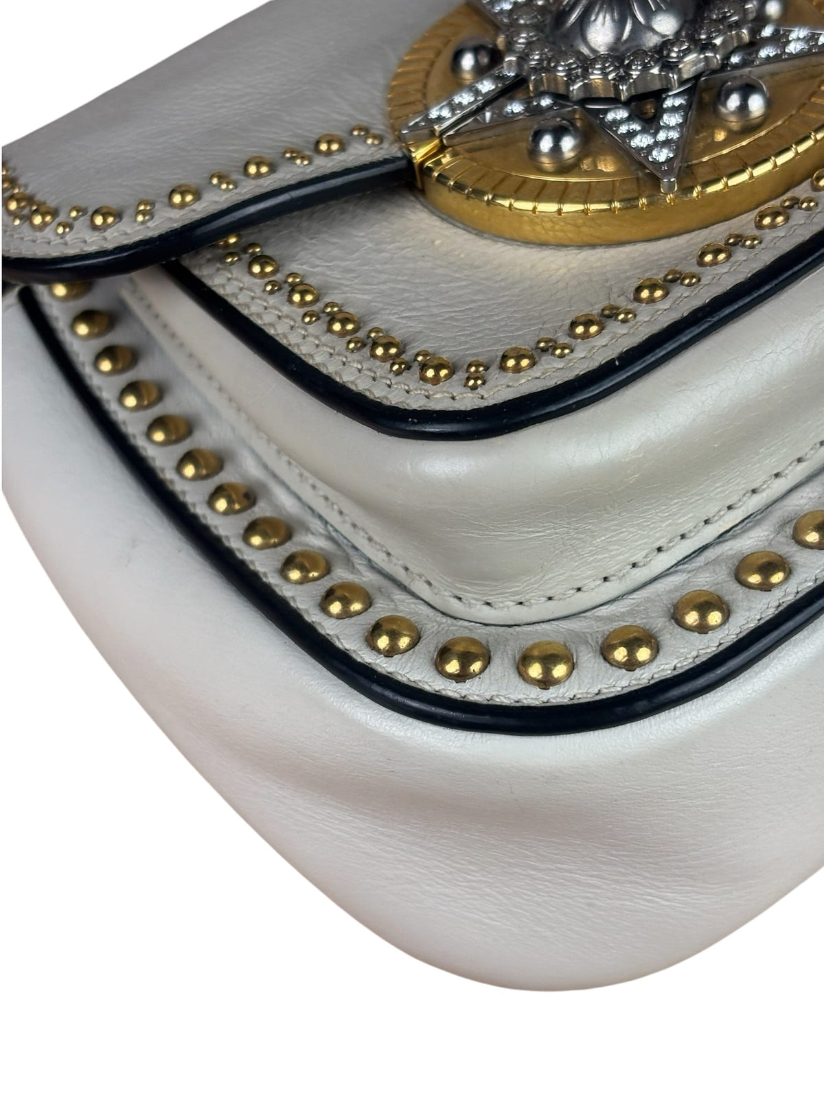 Miu Miu Cream Leather Dahlia Jewel Star Crossbody