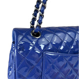 Chanel Shiny Blue Quilted Patent Leather Trim Double Flap Bag 2012