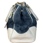 Prada Denim White Leather Trim Saffiano Handbag
