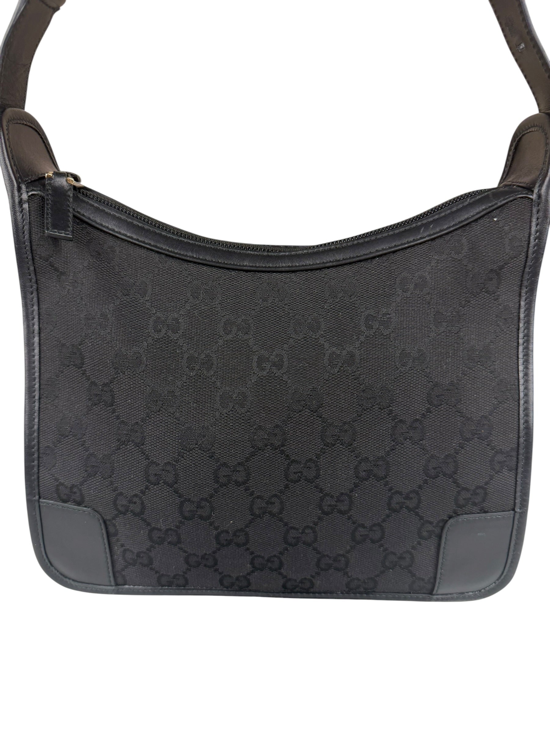 Gucci Black Canvas Leather Trim Shoulder Bag