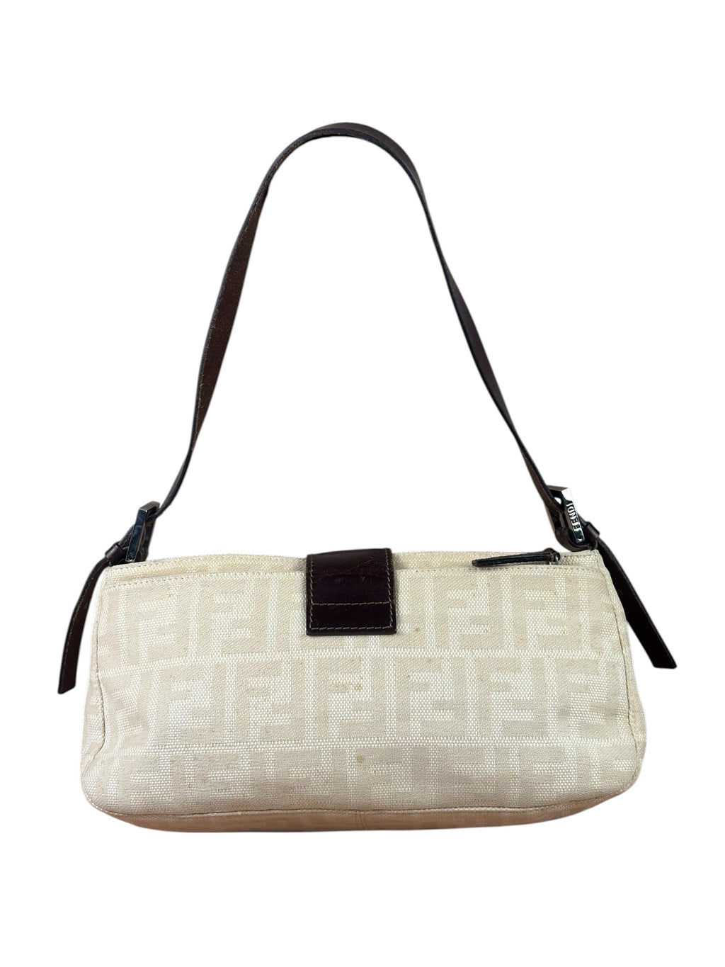 Fendi Cream Zucca Canvas Baguette Shoulder Bag