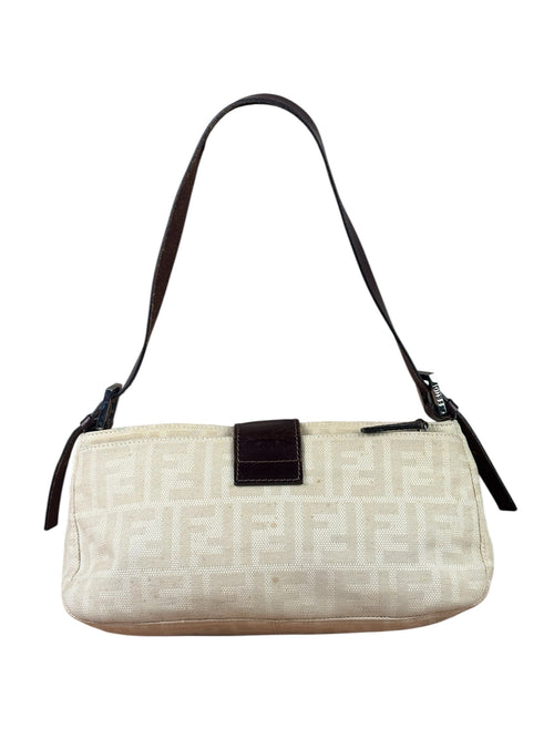 Fendi Cream Zucca Canvas Baguette Shoulder Bag