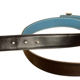 Hermes Tuareg H Solid Silver Buckle Black/Blue Belt